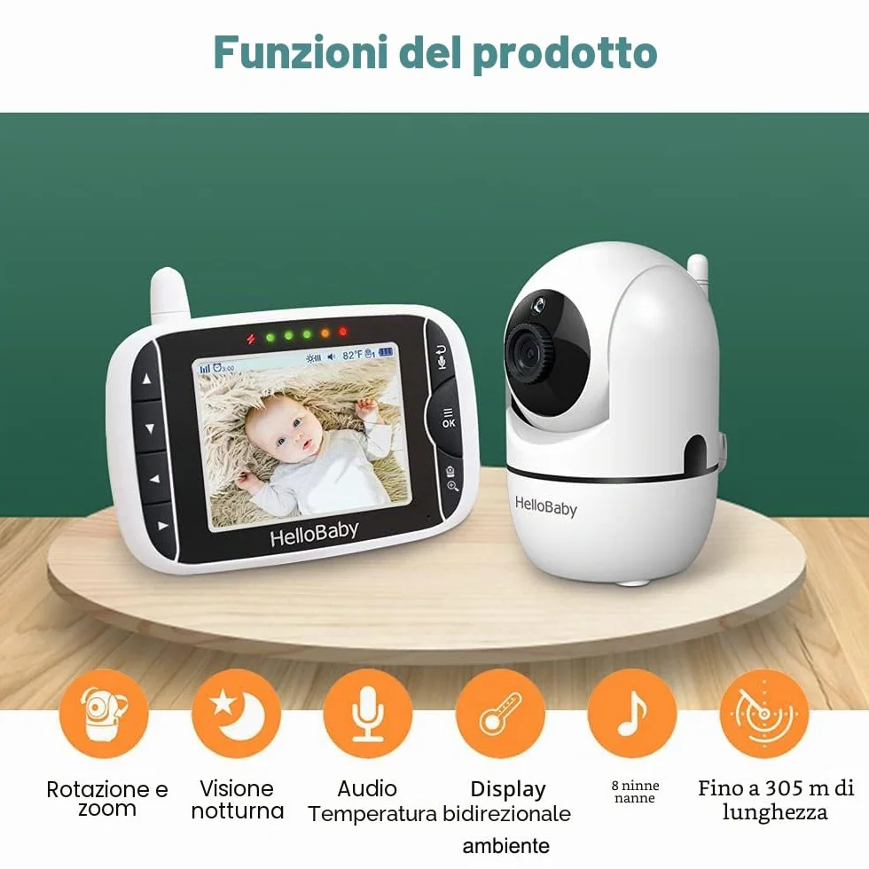 HelloBaby HB65 Baby Monitor con Telecamera, Display 3,2 Pollici, Video Audio Pan-Tilt-Zoom, Visione Notturna