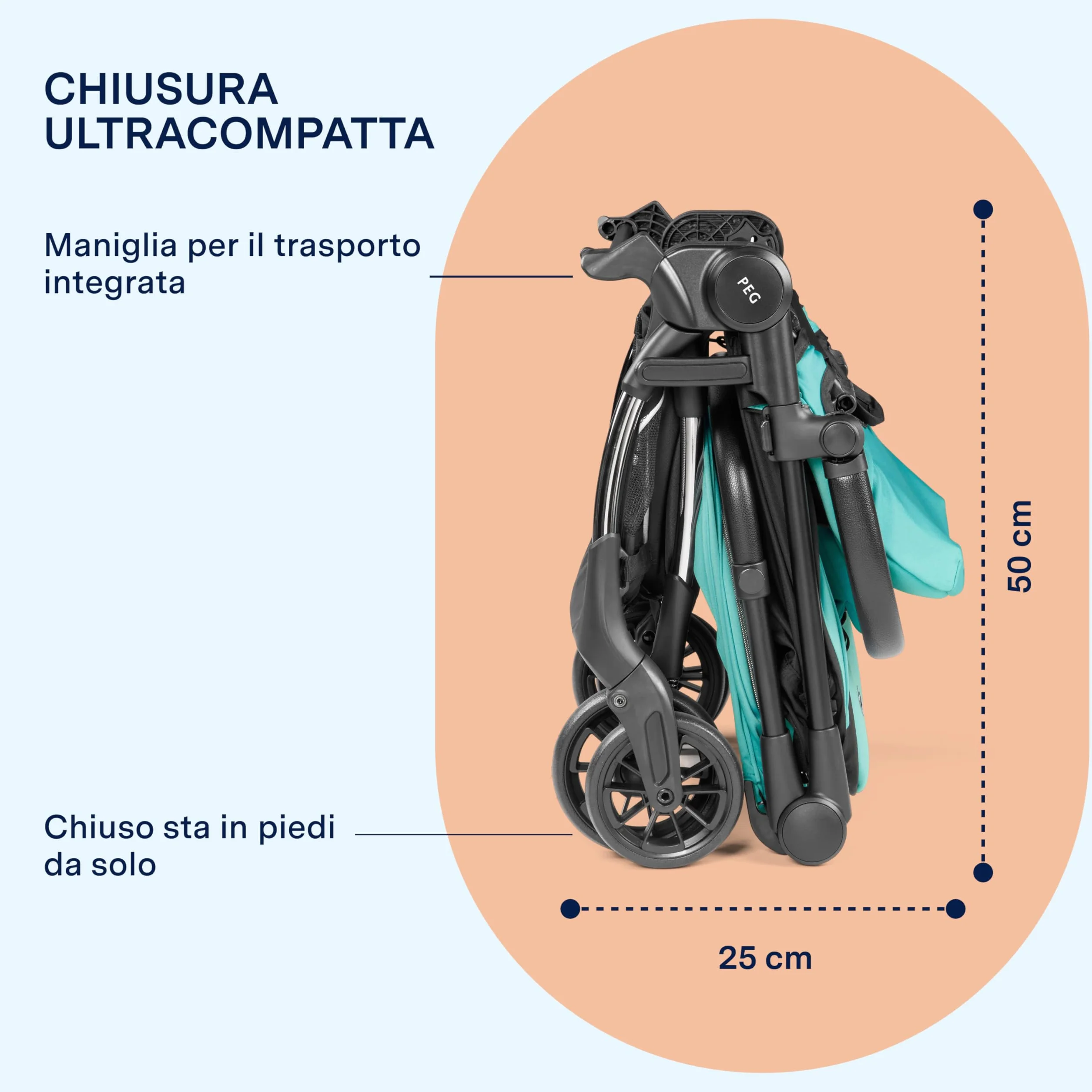 PEG Passeggino Leggero Volo Tahiti, Compatto per Aereo, Omologato Cappelliera, Fino 22 kg, con Parapioggia e Borsa