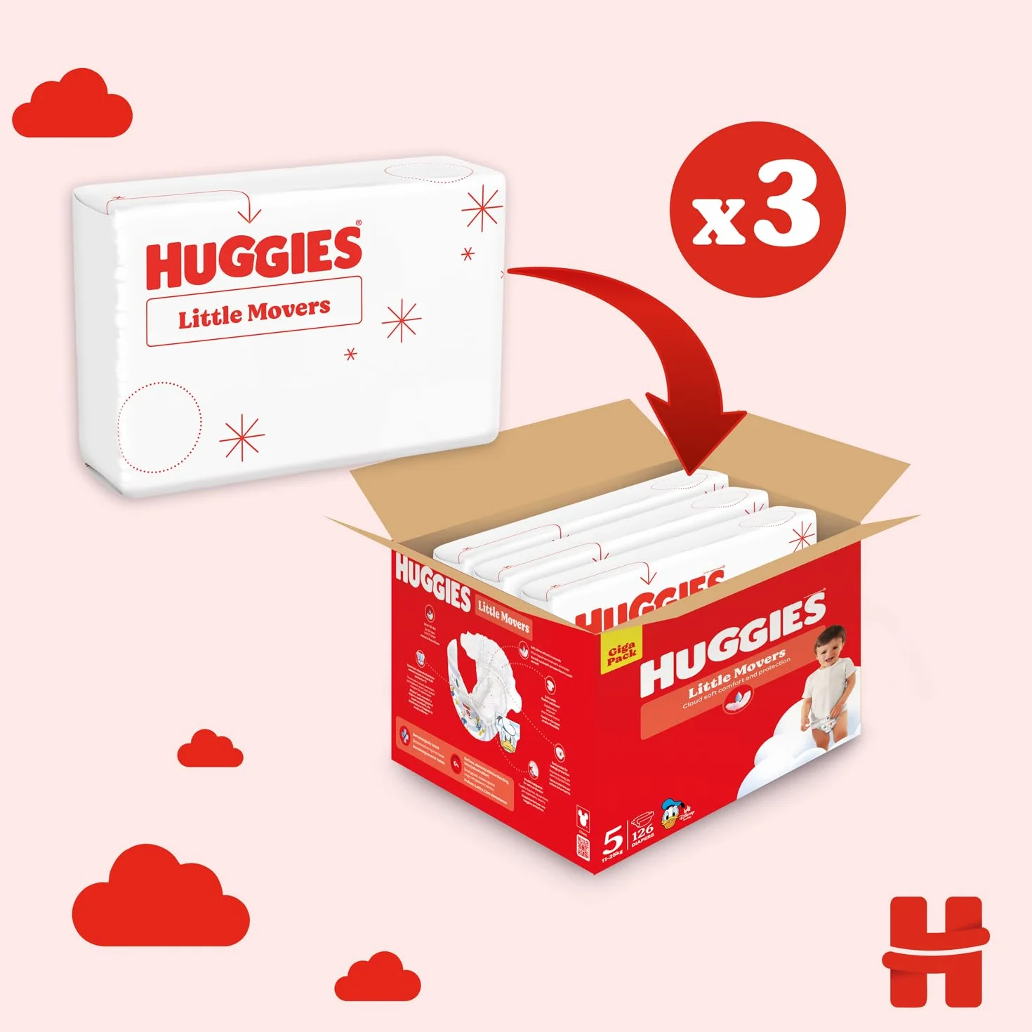 Huggies Little Movers Pannolini Taglia 5 (11-25 kg) Confezione da 126 Gigapack