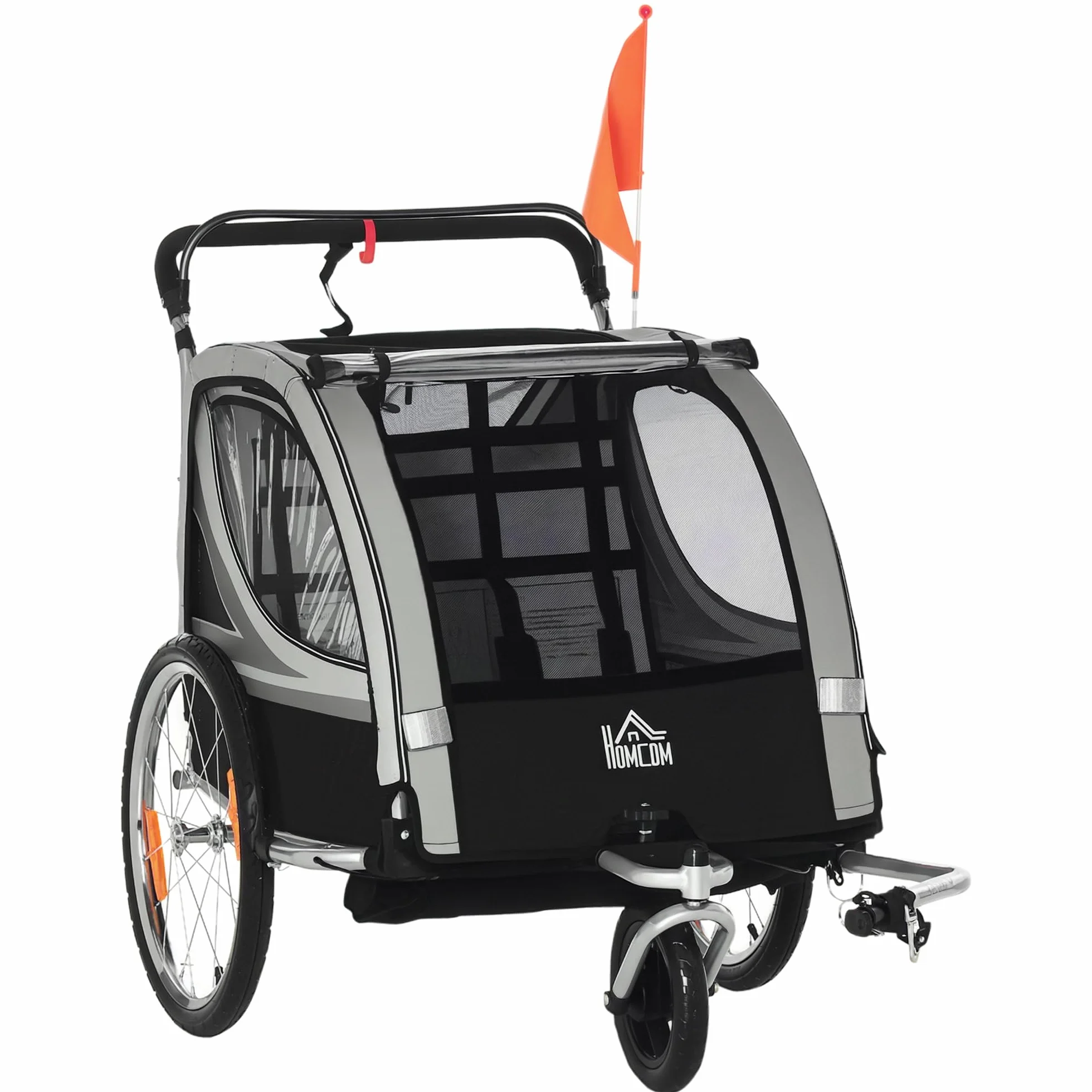 HOMCOM 2 in 1 Kinderfahrradanhänger mit Mesh-Tür, 360° Drehbares Vorderrad, Buggy mit Bremse, 142 x 75 x 101 cm