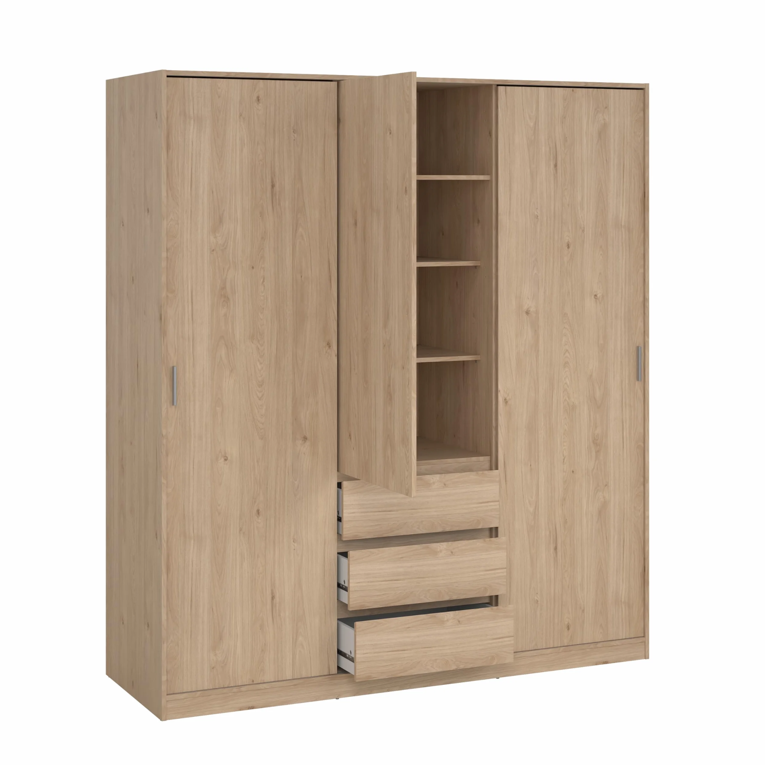 AVANTI TRENDSTORE Pollein Armadio a 2 ante scorrevoli 1 anta battente 3 cassetti legno laminato 177x200,4x60 cm