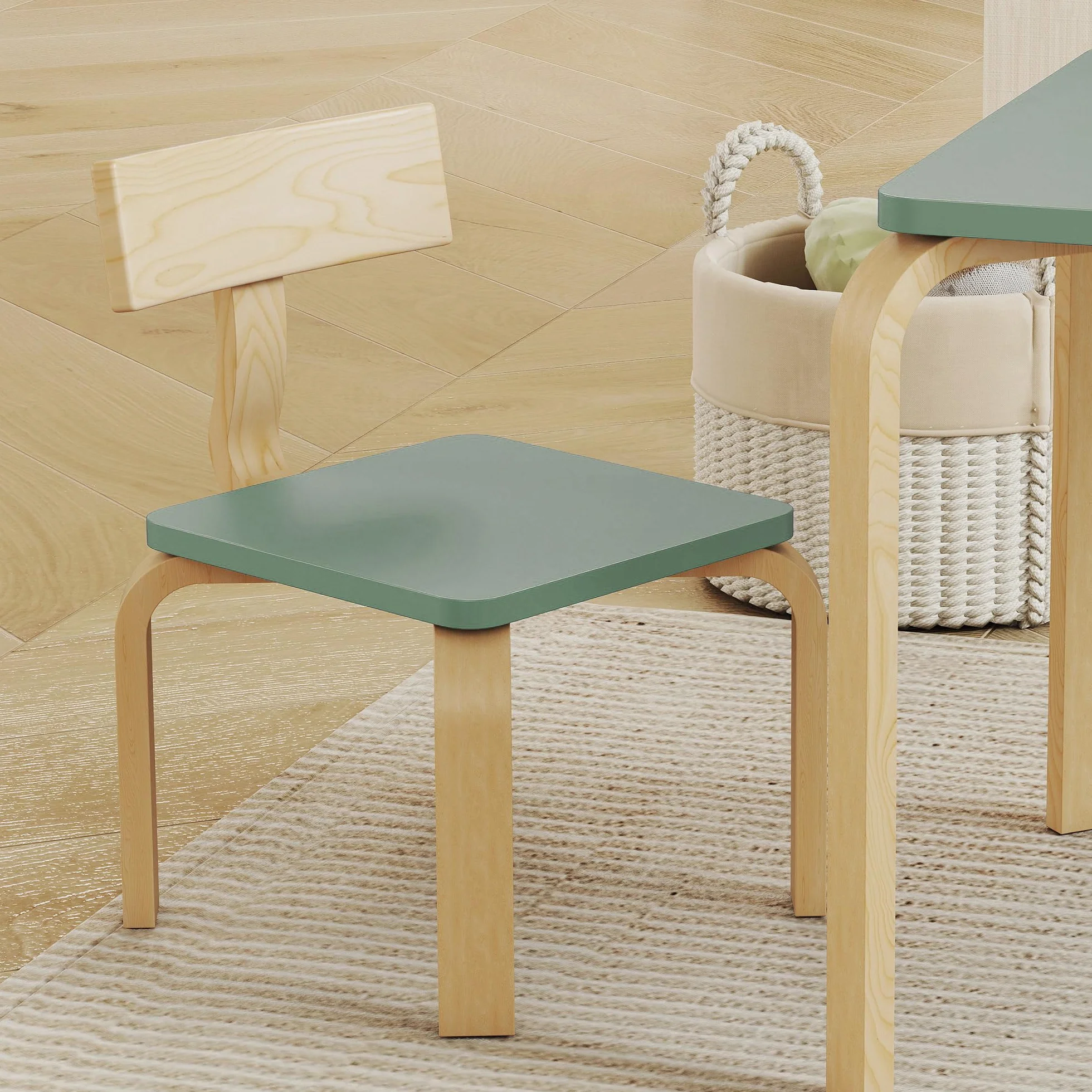 AIYAPLAY Tavolo per bambini con sedia, set di tavolo e 2 sedie in legno per disegnare, giocare, studiare, regalo per bambine e bambini 3-8 anni, per cameretta, camera da letto, asilo, verde
