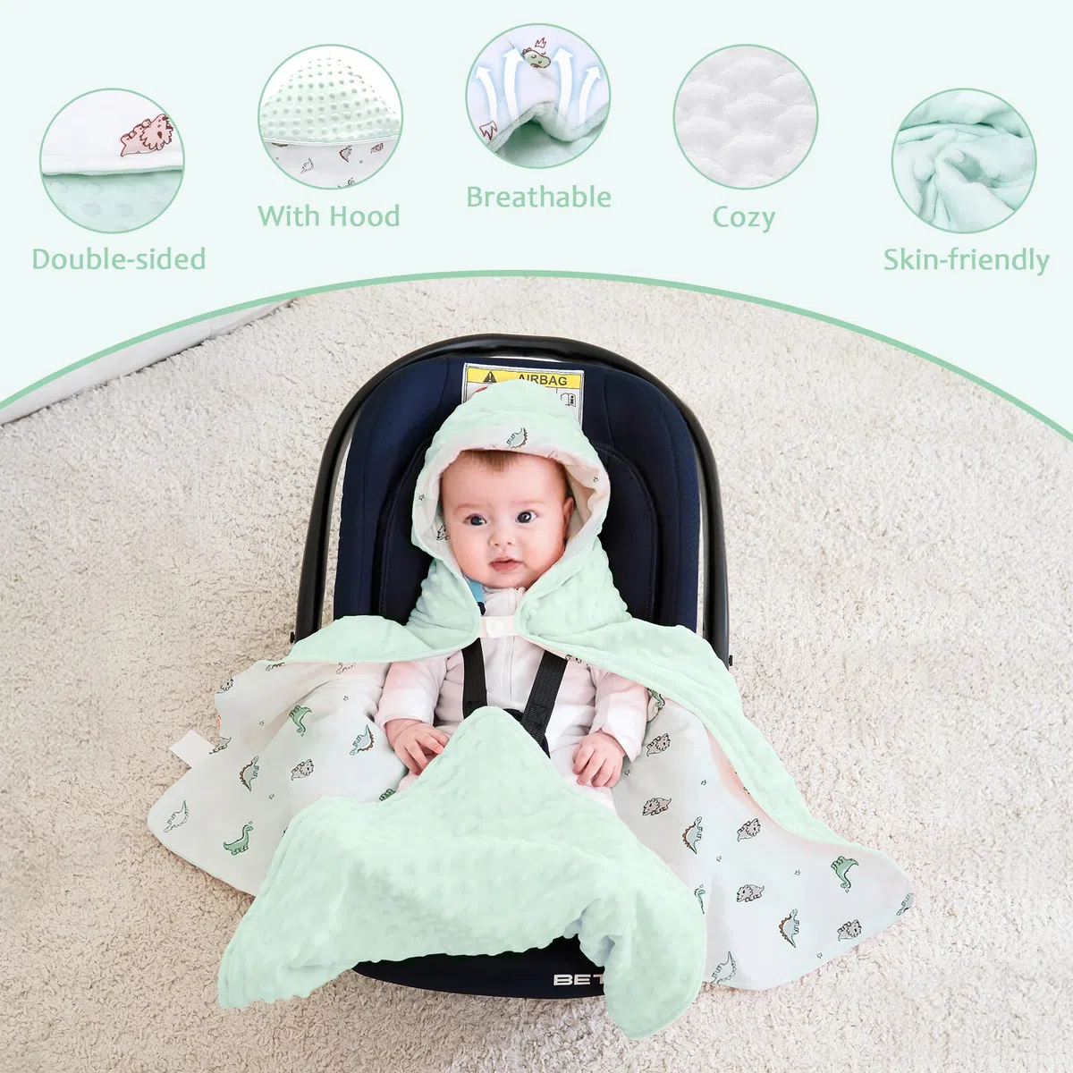Coperta per Passeggino Universale 90 x 90 cm, Coperta Neonato per Seggiolino Auto, Passeggino, Navicella, con Imbottitura, Adatto per L'autunno e L'inverno