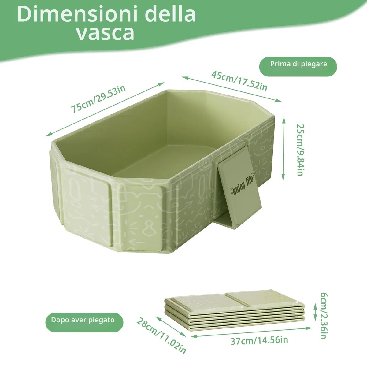 Vasca da Bagno Pieghevole per Bambini, Multiuso e Salvaspazio, Adatta da 0 a 8 Anni, Vaschetta Bagnetto Neonato Pieghevole con Tappo di Scolo, Vasca da Bagno Portatile per Bambini (Verde)