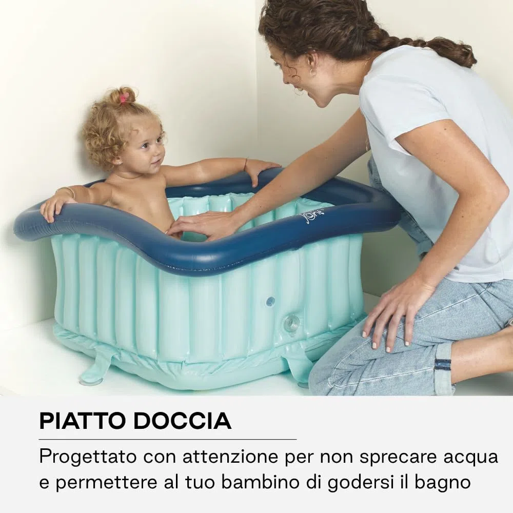 Jané Riduttore Doccia Bambino Gonfiabile 60x60 cm, Vaschetta Portatile, 70L, Ventose, Tappo Scarico, Pompa Inclusa, Blu