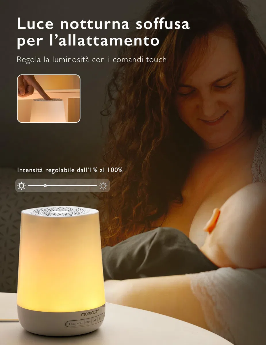 Momcozy Macchina del Rumore Bianco,Macchina del Suono per Bambino Adulto,34 Suoni Lenitivi,White Noise Machine Luce a 7 Colori,Macchina Rumore Bianco Telecomando APP, Funzione di Temporizzazione