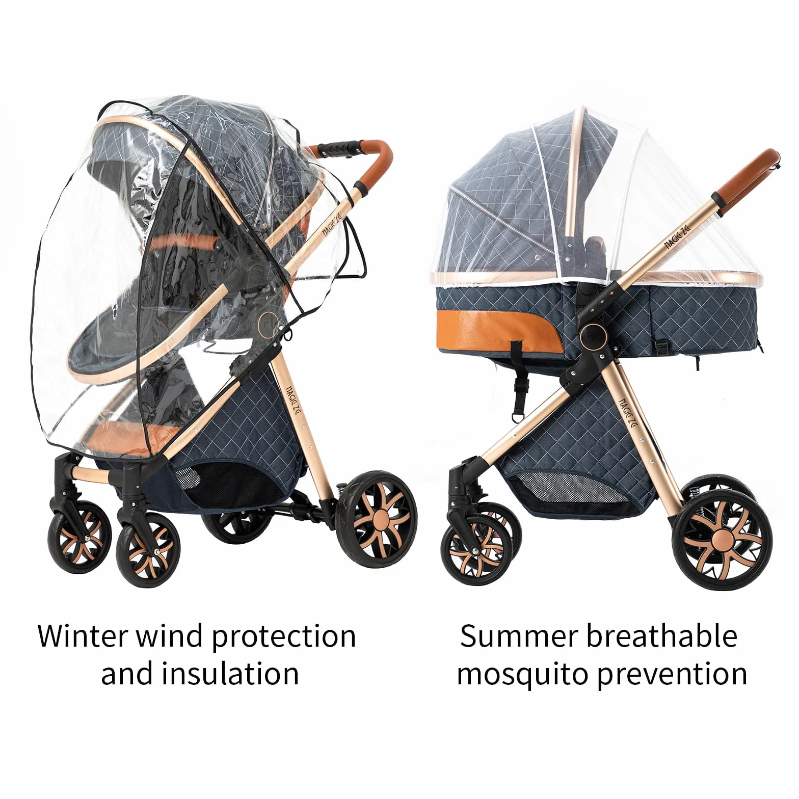 Passeggino 3 in 1 Neonati da Viaggio Reversibile Pieghevole One-Click Doppia Freno (Black)