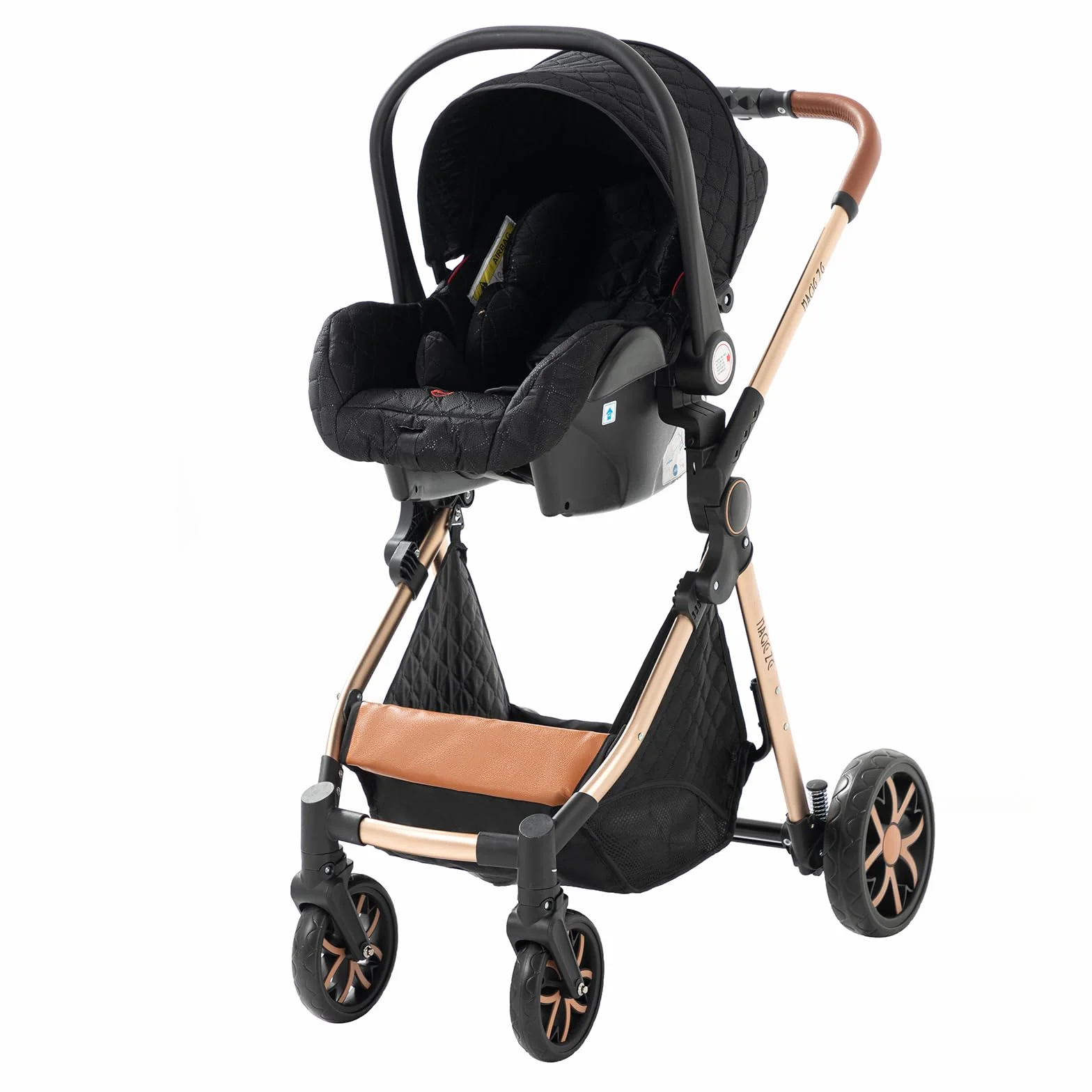 Passeggino Trio 3 in 1 con Spinta Reversibile a Due Vie, Carrozzina per Neonati Pieghevole (V9 Black)