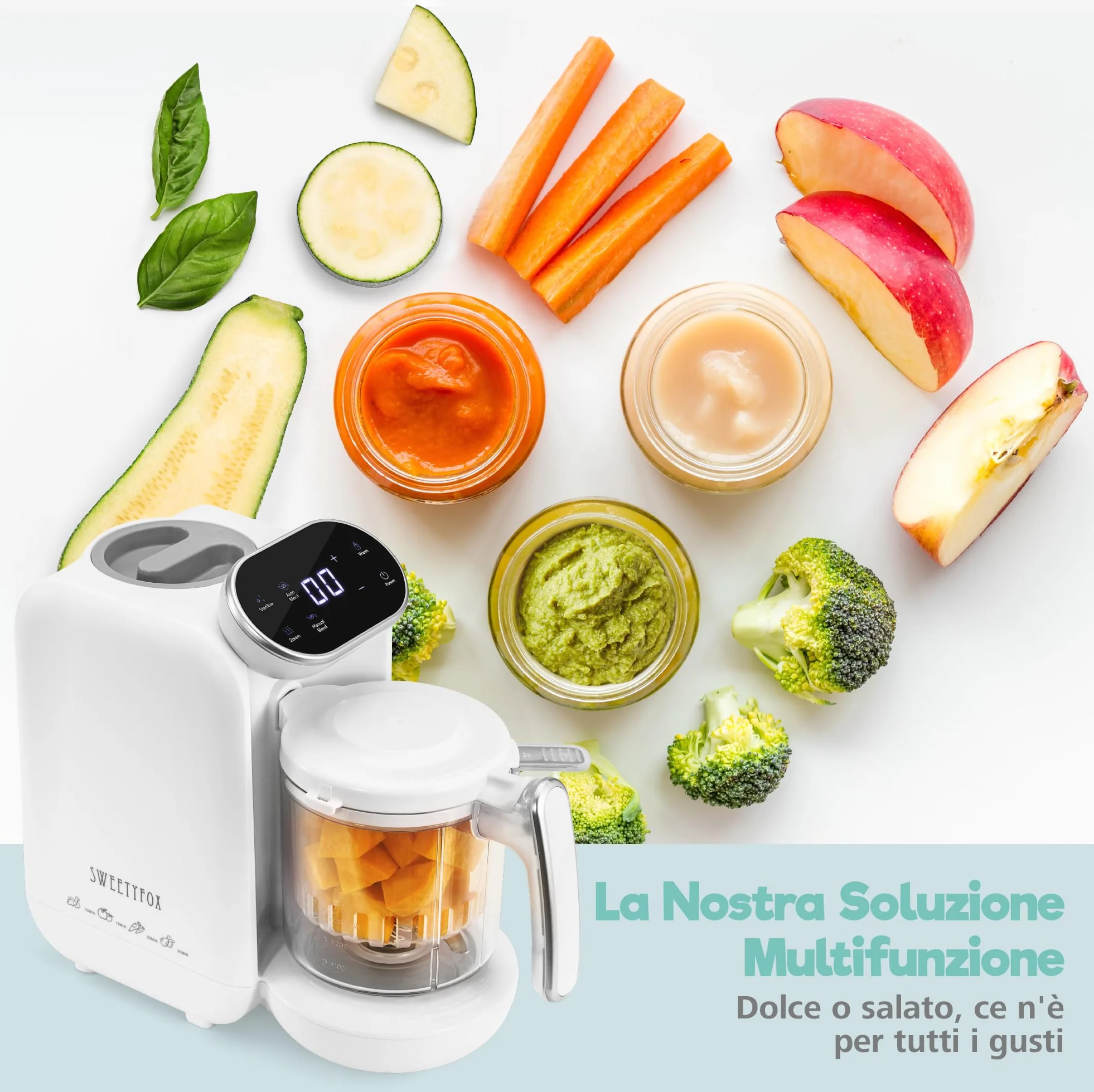 Sweety Fox Cuocipappa per Bambini 7 Funzioni Vapore Mixer Impulso Omogeneizzatore Neonati