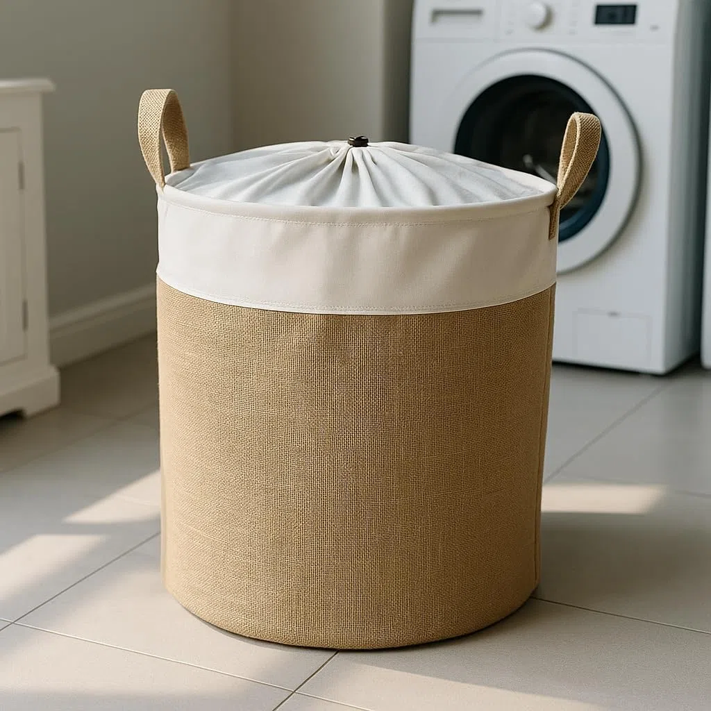 Prendi Home - Cesto per biancheria e giocattoli in juta - Contenitore pieghevole per la conservazione, 37x40 cm, aspetto naturale con motivo animalier, ideale per la cameretta, il soggiorno o il bagno