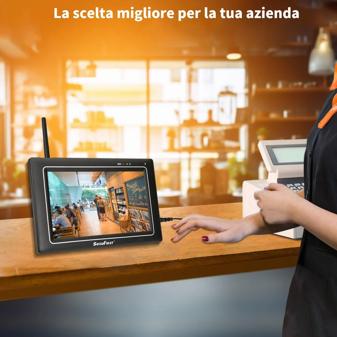 SecuFirst Kit Telecamere Videosorveglianza Esterno 2K senza fili 7" Touch Screen monitor 64 GB memoria nessun abbonamento