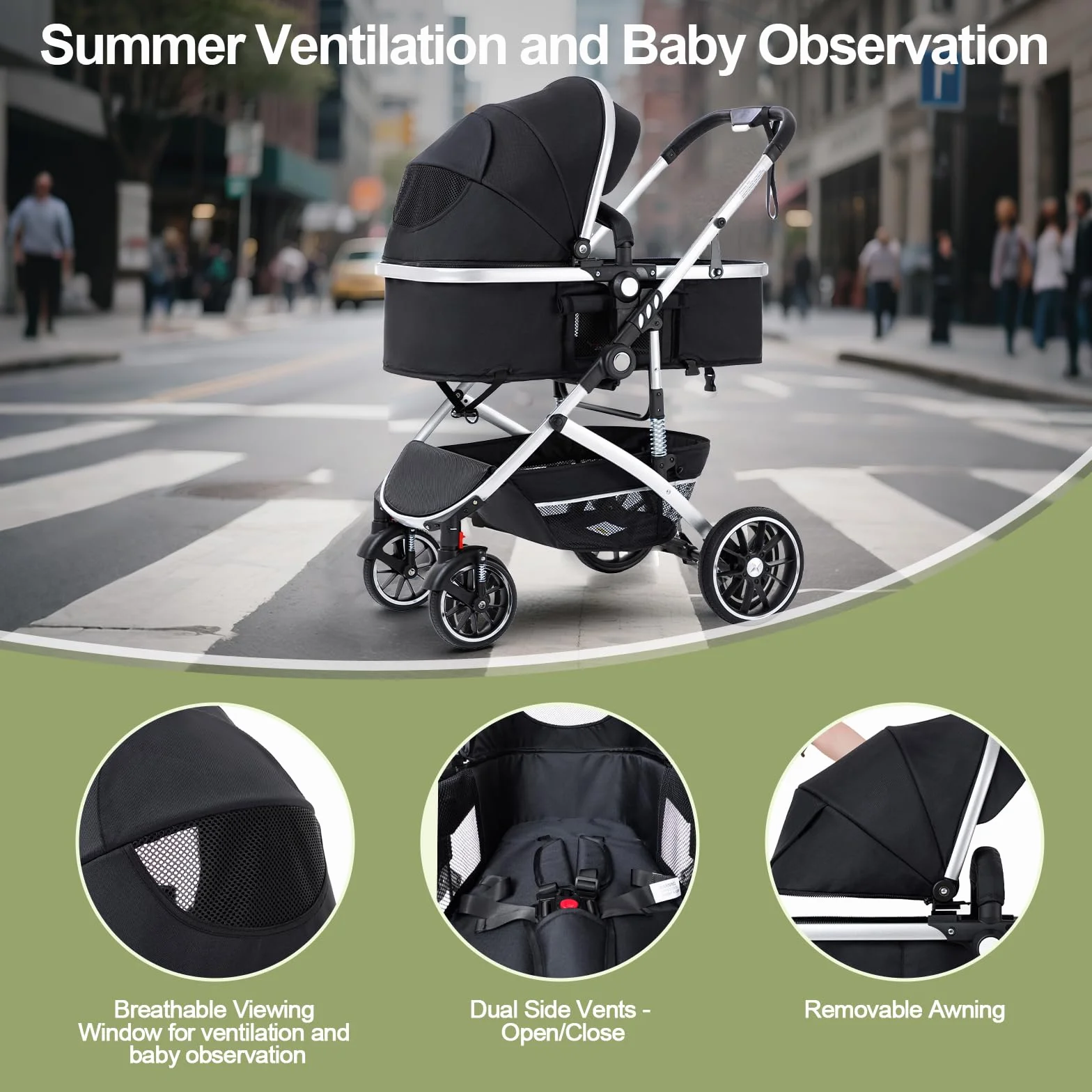 Gcarebb Passeggino 3 in 1 con seggiolino auto pieghevole telaio alluminio neonati 0-4 anni