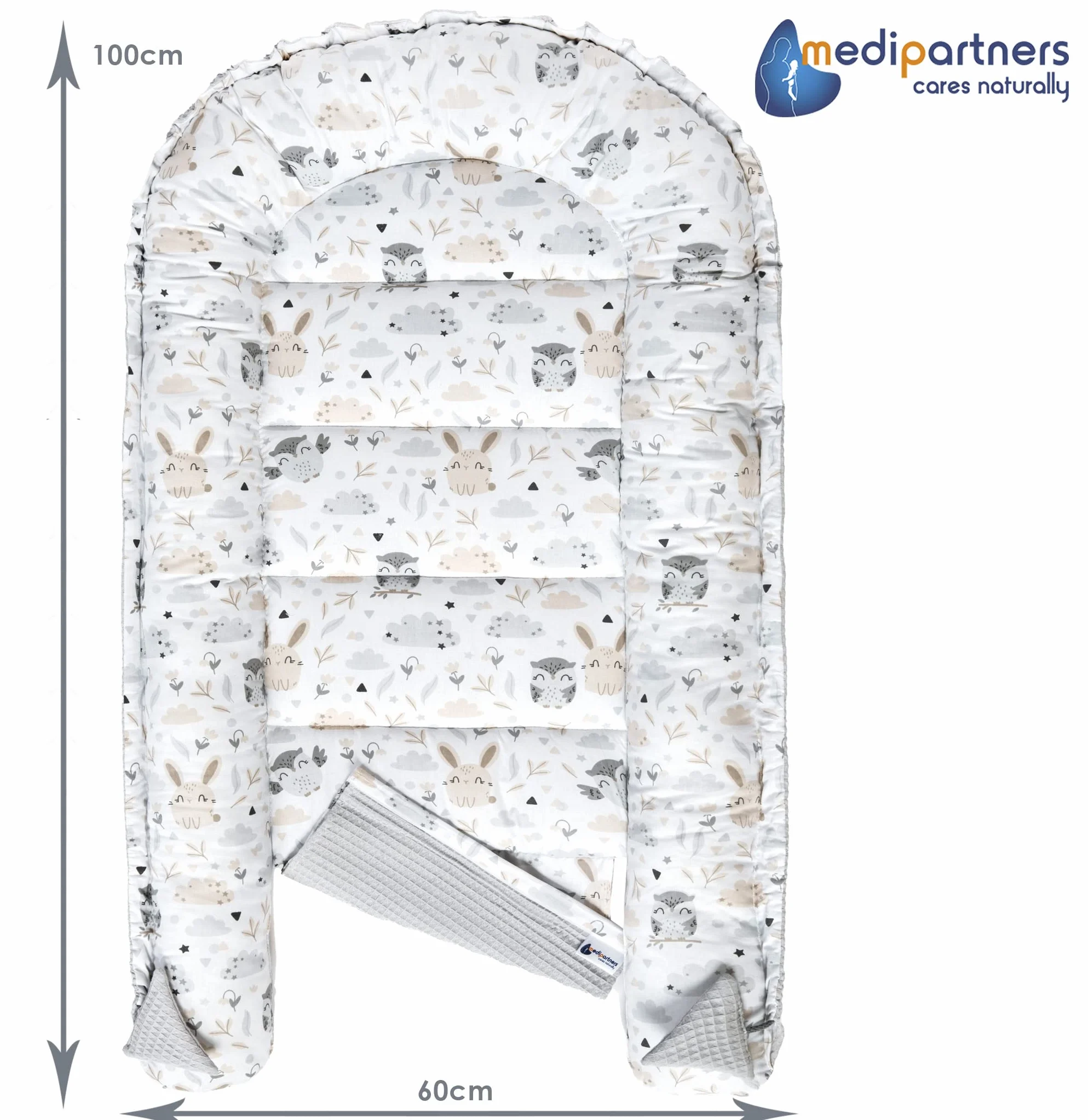 Medi Partners Riduttore Lettino Neonato 100x60x15 Nido Antisoffoco Cuscino 100% Cotone Waffle