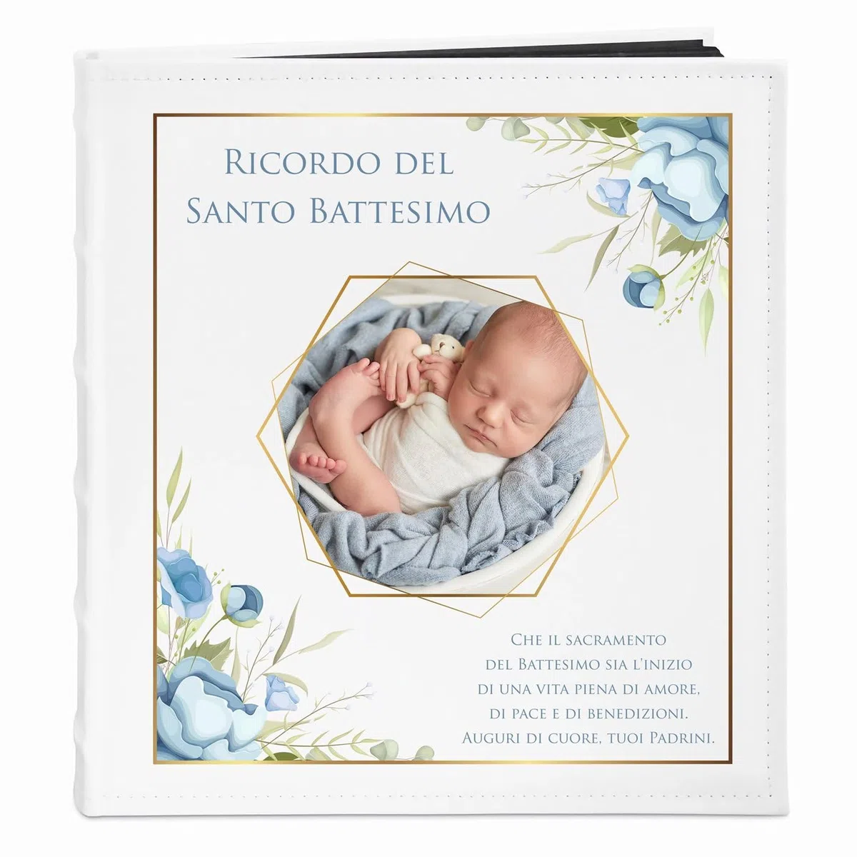 Maverton Album Fotografico - Copertina in Pelle Sintetica Personalizzazione Stampata - 60 pagine nere - 240 foto 10x15cm - regali neonato, battesimo, compleanno - Azzurro