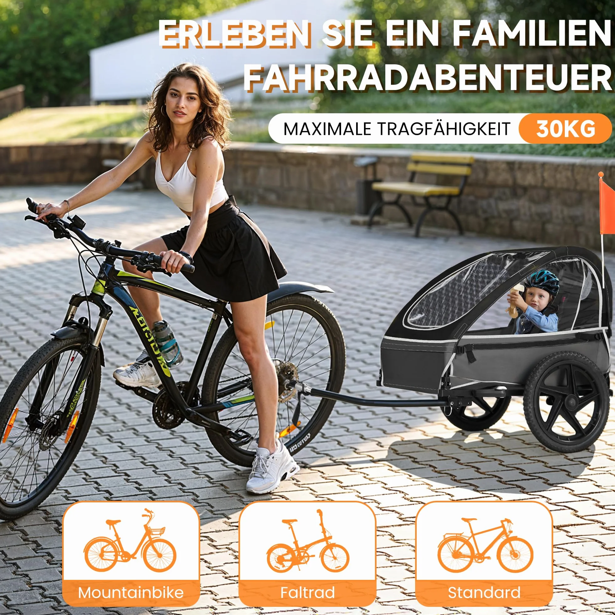 Pieghevole Rimorchio per Bicicletta 2 in 1 con Sospensione per Bambini 1-2, Passeggino con Grande Spazio di Archiviazione, Funzione Jogger
