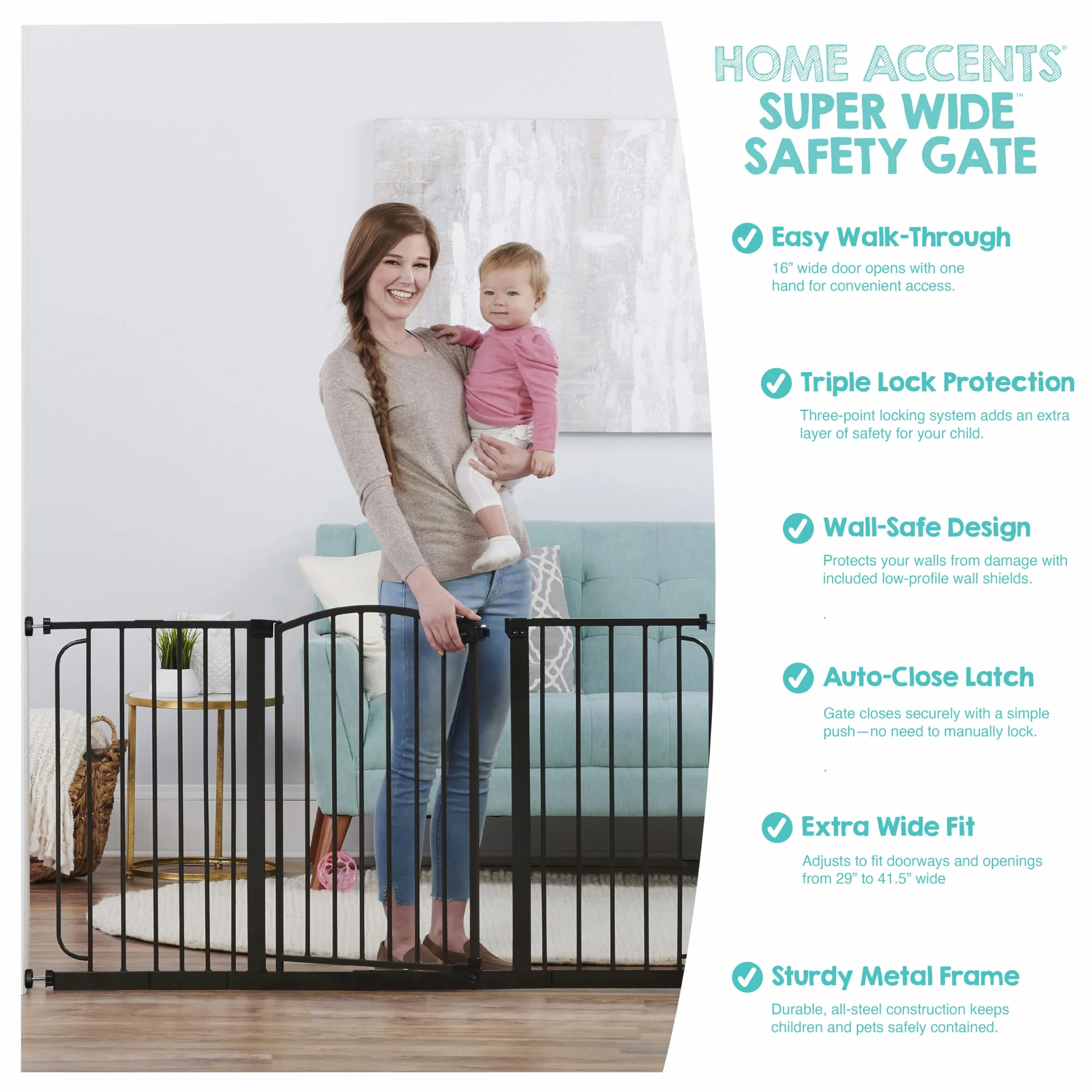 Regalo Safety Super Wide Arched Baby Gate for Hallways, Doorways & Stairs, Fits Openings 75-150cm, Pressure Mounted, Bronze