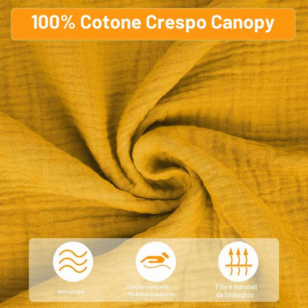 Vicloon Tenda Letto Bambini 100% Cotone, Tenda Letto Montessori per Letto Bambini, Baldacchini in Tessuto, Tenda da Letto per la casa in Mussola, 135 x 360 cm, Curcuma