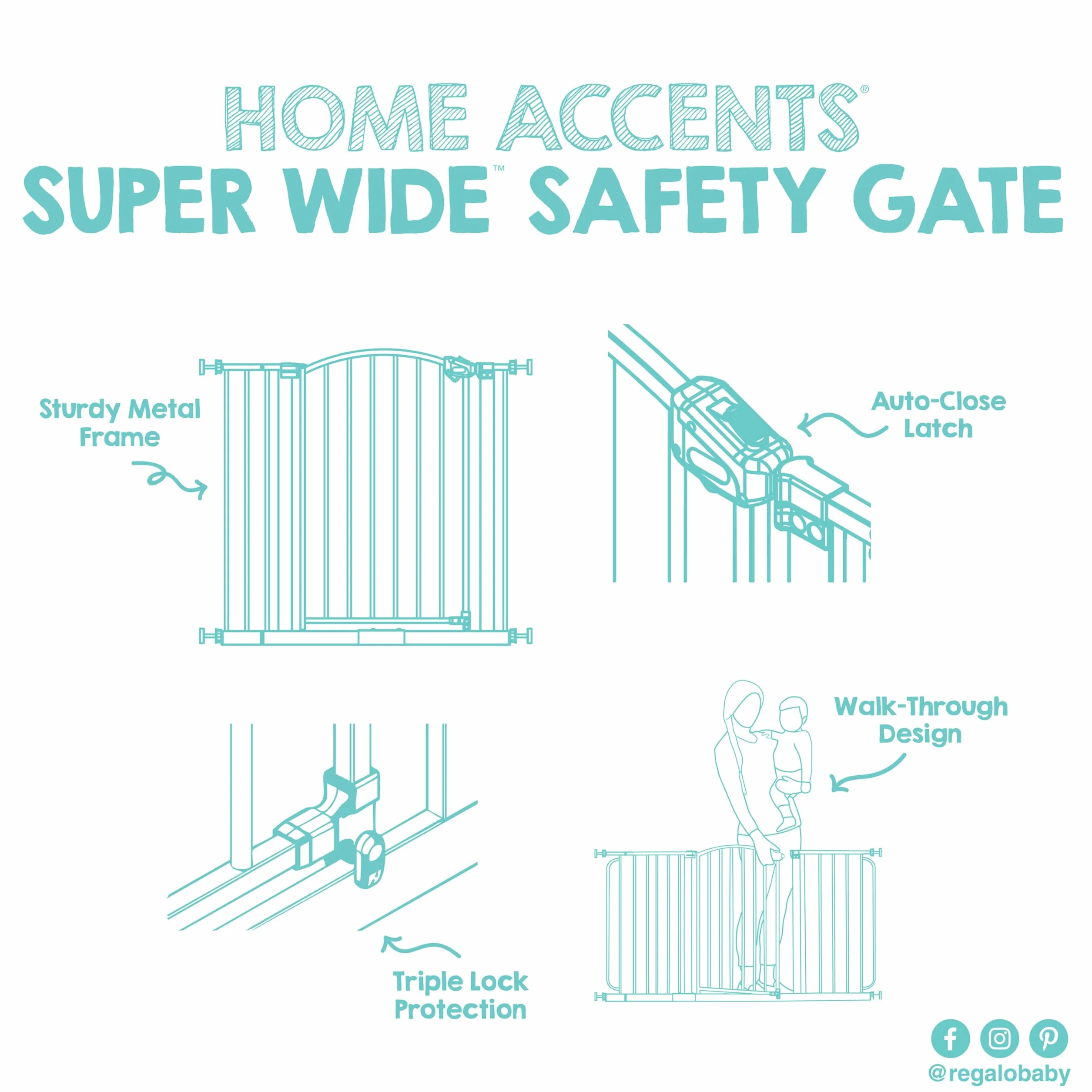 Regalo Safety Super Wide Arched Baby Gate for Hallways, Doorways & Stairs, Fits Openings 75-150cm, Pressure Mounted, Bronze