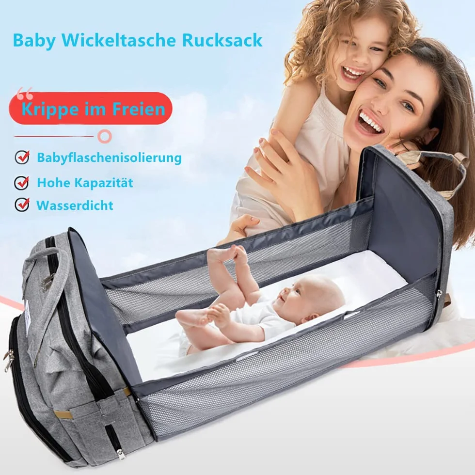 Zaino Fasciatoio Multifunzione Impermeabile con Lettino Pieghevole Borsa da Viaggio Portatile (Grigio)