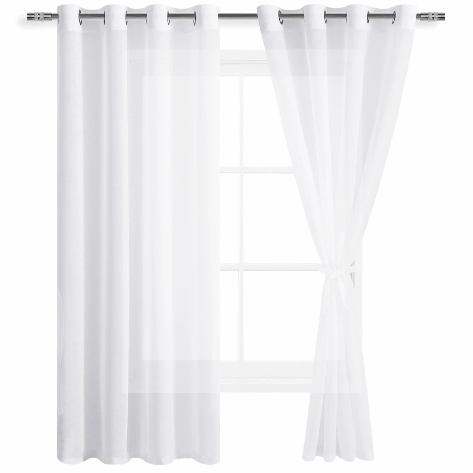DWCN Tende per Interni in Voile 132x210 CM Bianco 2 Pannelli