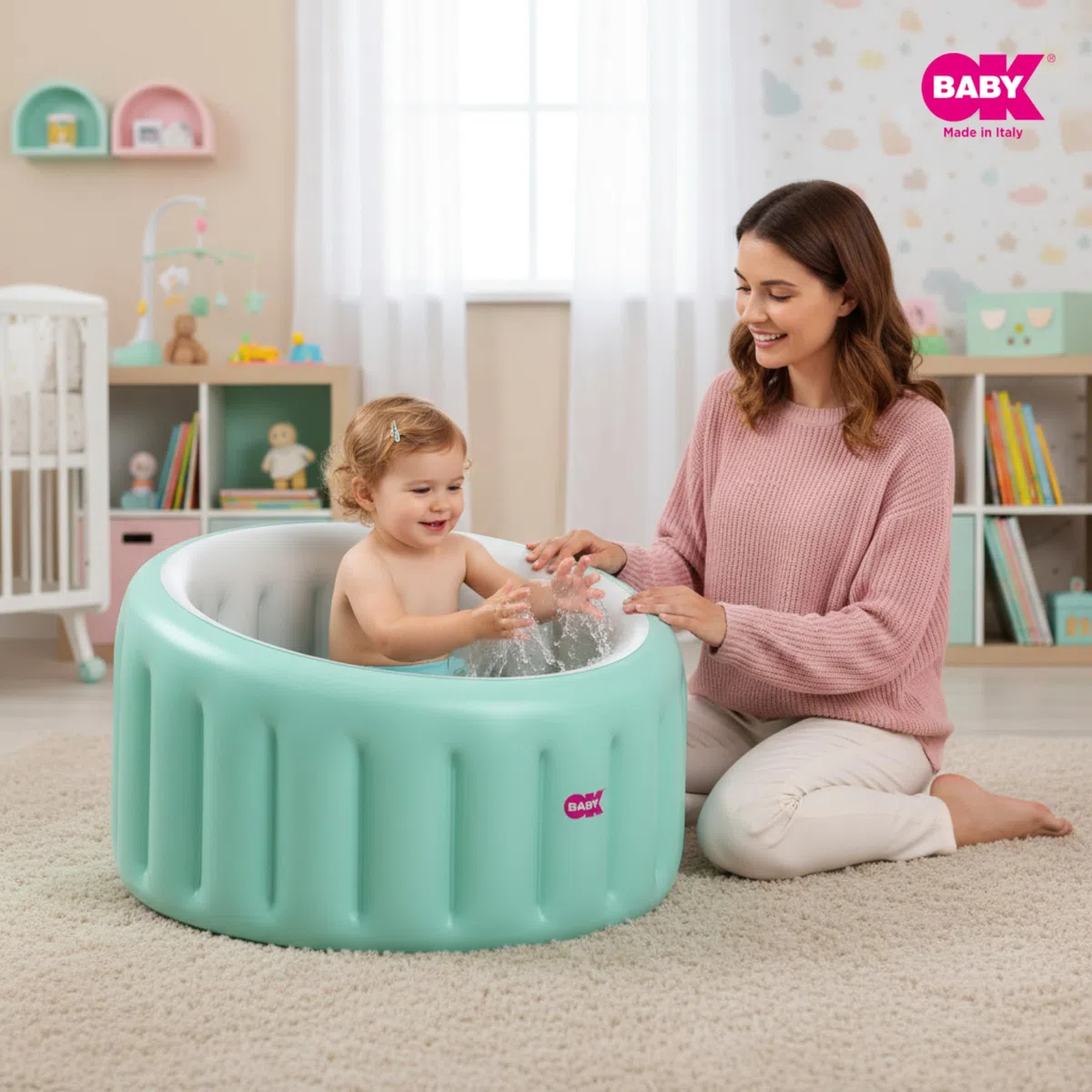 OKBABY Vaschetta Gonfiabile Oplà Soft per Bagnetto Bambino - da 8 a 36 Mesi - Azzurro
