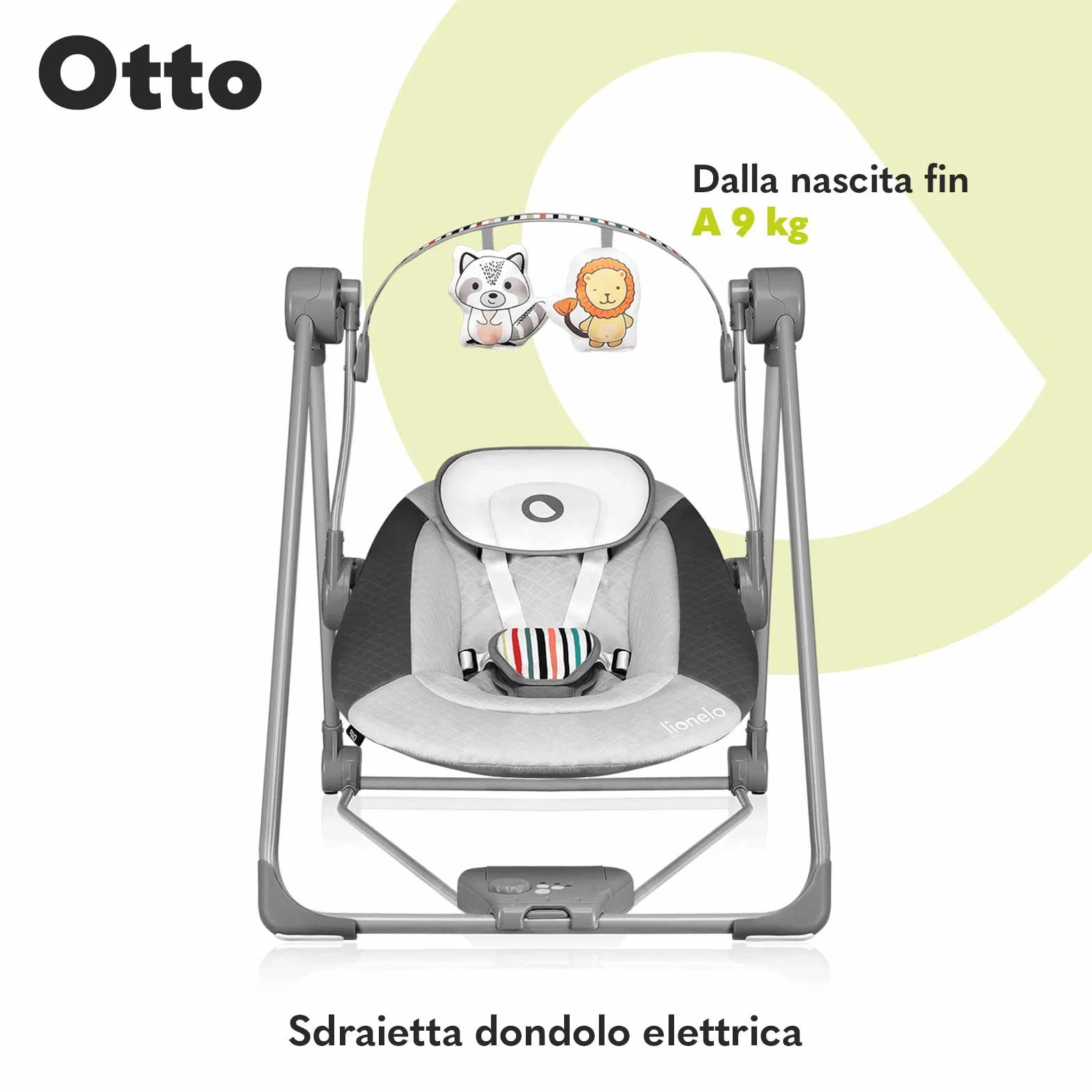 lionelo Otto Dondolo per Neonato e Bambini fino a 9kg Sdraietta con Giocattoli 5 Velocità Suoni Rilassanti Della Natura Altalena Portatile e Pieghevole Cinture a 5-punti Cavo di USB, Grigio
