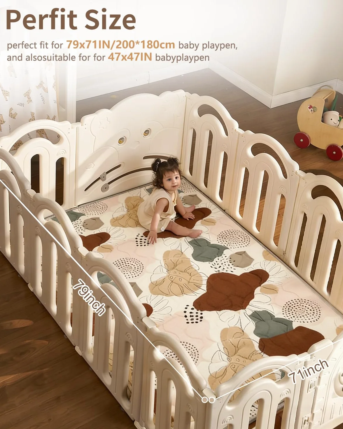 Tappeto Gioco Bambini,Addensare Tappeto Gioco Neonato 200x180cm,Antiscivolo,Lavabile in Lavatrice,Pieghevole Tappeto Neonato Gattonamento,Tappeto Cameretta Bambino, Design in Stile Bohémien