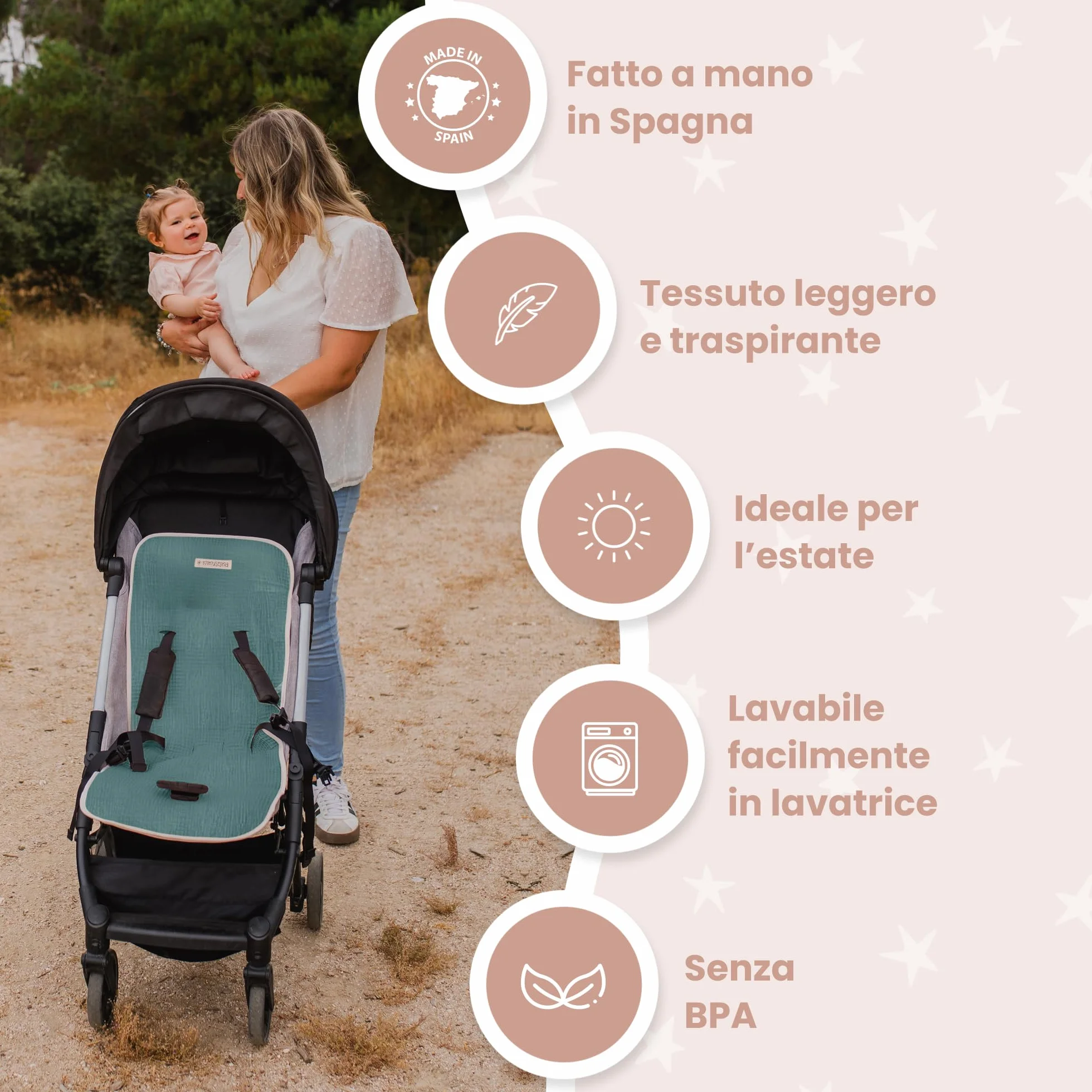 MIMUSELINA Materassino Passeggino Universale 100% Cotone OEKO-TEX 34×84 cm Traspirante Lavabile