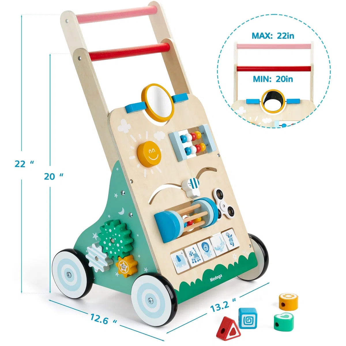 Girello in legno, 10 in 1 Baby Activity Center Push Walker regolabile, giocattolo per bambino, ragazzi (BW001)