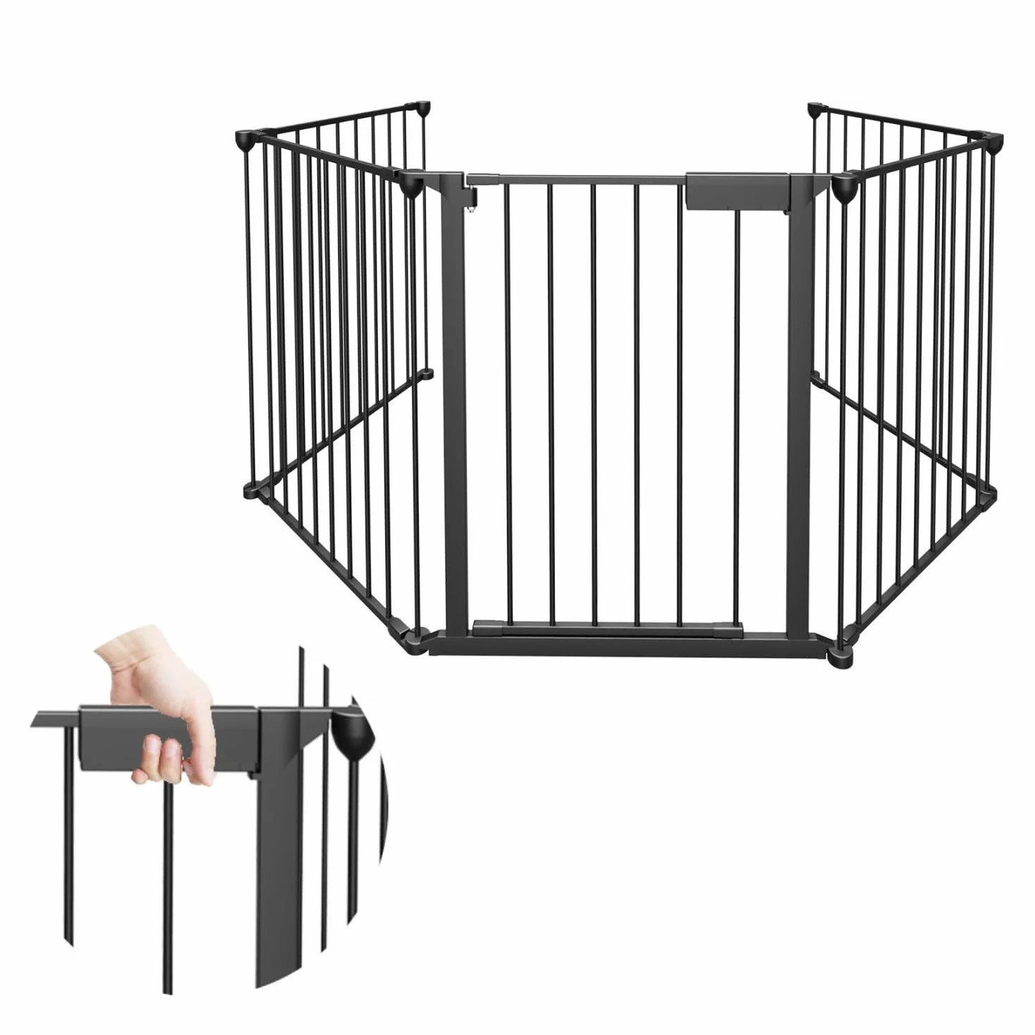 Sonnewelt Cancelletto per bambini 310 cm, Cancello per cani， griglia di protezione per porta, 5 pezzi, in metallo, per bambini e animali domestici, colore: nero