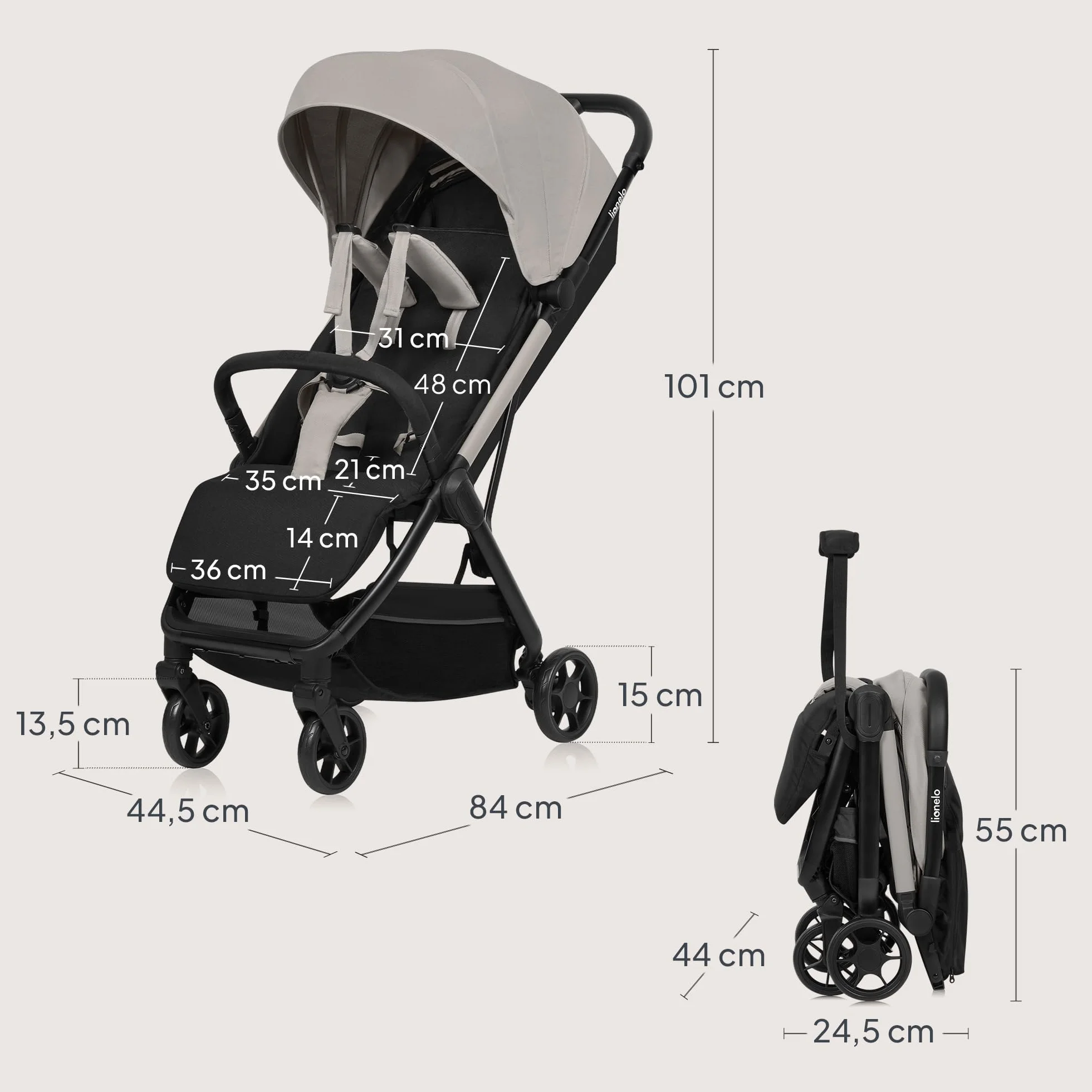 LIONELO Julie Air Passeggino Pieghevole Fino a 22 kg Ruote Girevoli 360° UPF50+