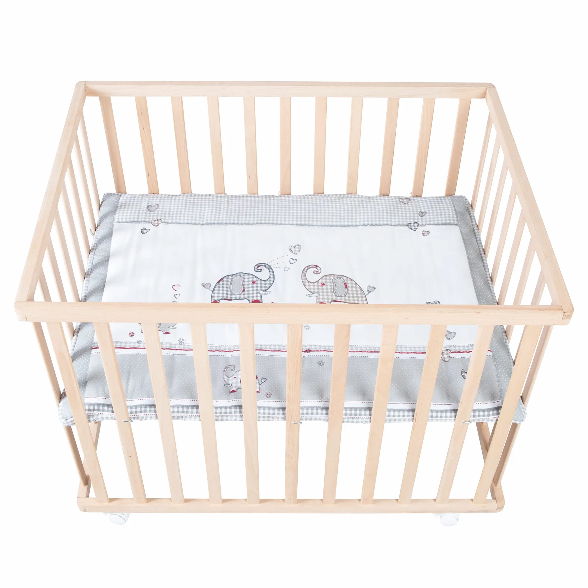 roba Box Rettangolare per Bambini Jumbo Twins - 75 x 100 cm - con Materassino e Ruote con Freni - 3 Altezze Regolabili - 0-24 Mesi - Legno Naturale