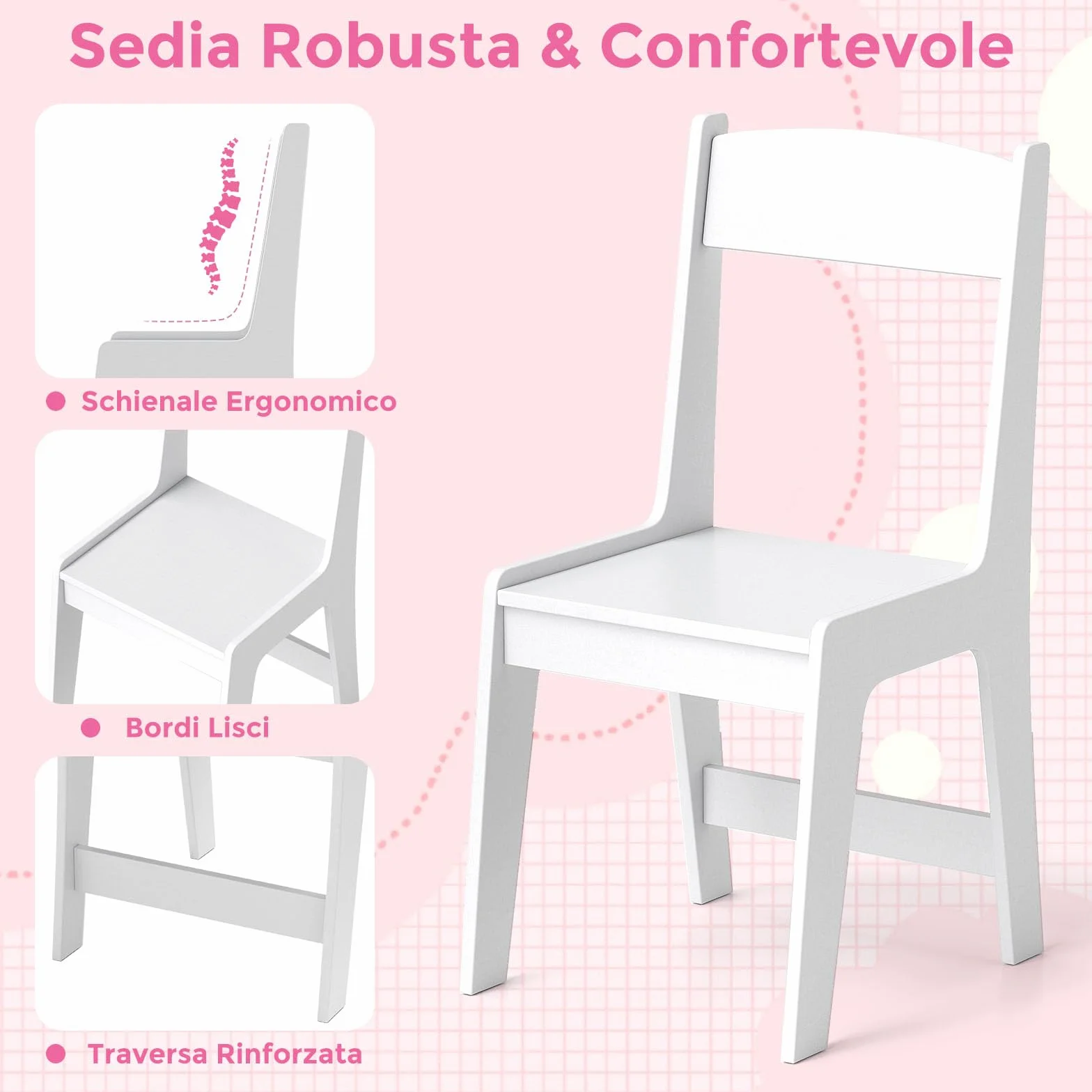 RELAX4LIFE Set Tavolo e Sedia per Bambini, Scrivania da Studio con Scaffale e Armadio, Bianco