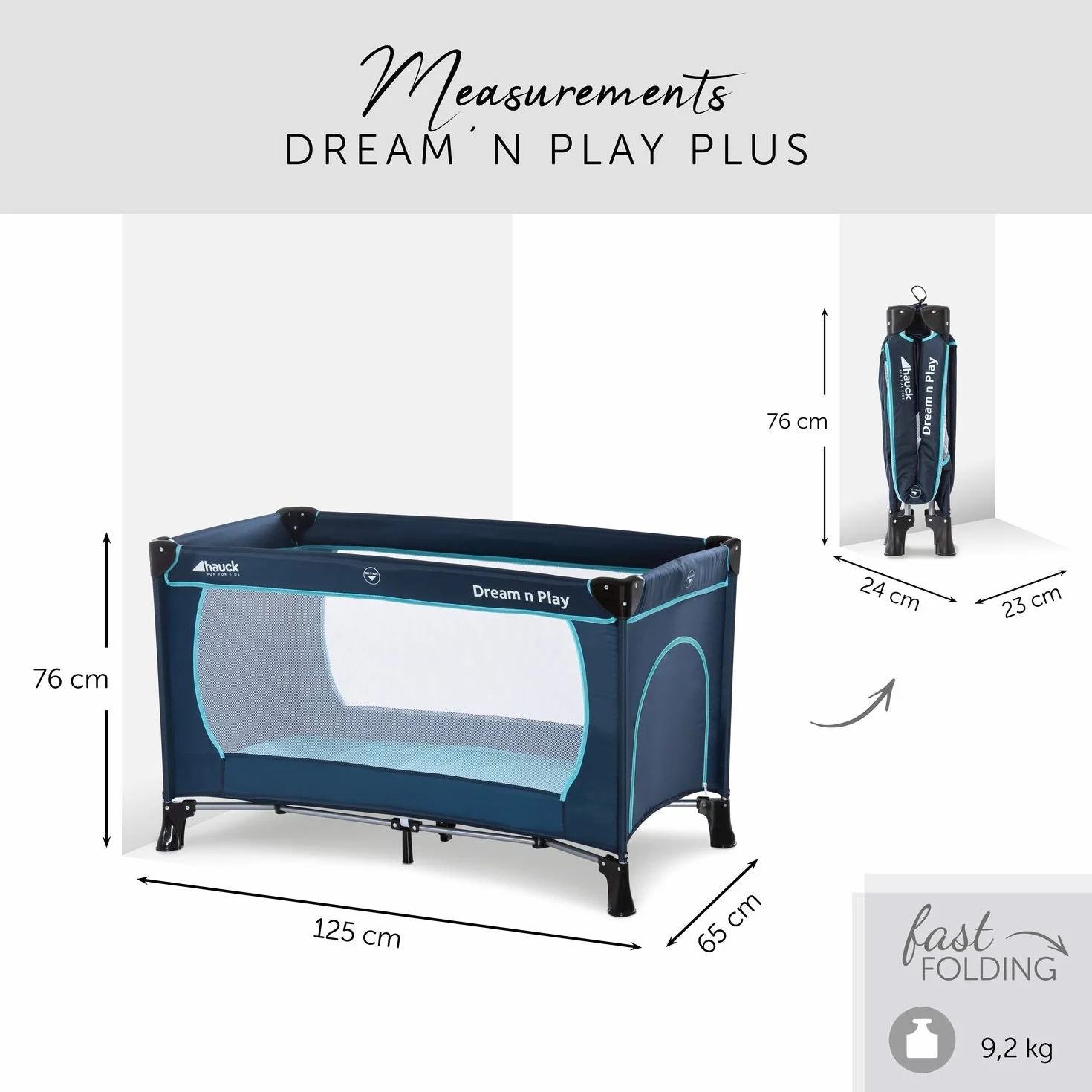 Hauck Lettino da Viaggio Dream N Play Plus 60x120cm Culla Neonato 15kg Navy Aqua