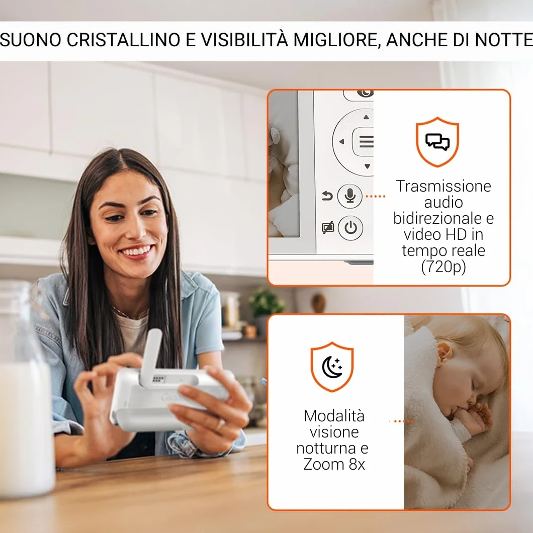 Gigaset BABY 500 Video – Videocamera con trasmissione video HD –Tecnologia FHSS sicura–Schermo LCD IPS da 5"-lunga durata della batteria-modalità visione notturna,Cream White/Bronze[Versione Italiana]