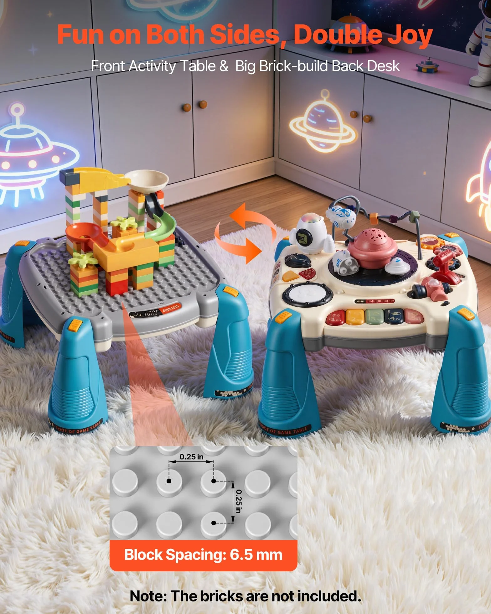 VEVOR Tavolo Attività Giocattoli Bambini 12 Giochi Pianoforte Percussioni Scrivania Astronave 60 Sorgenti Sonore