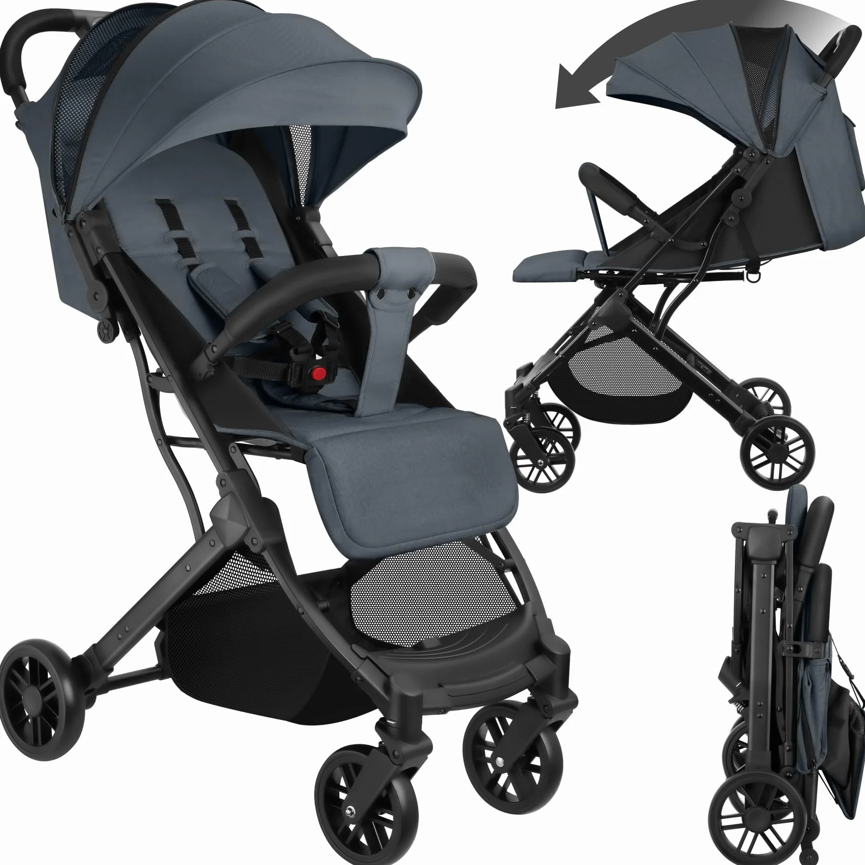 Tectake Passeggino Pieghevole Leggero con Cintura a 5 Punti Regolabile, Freno Pedale, Tettuccio UV, da 0 a 3 Anni - Antracite