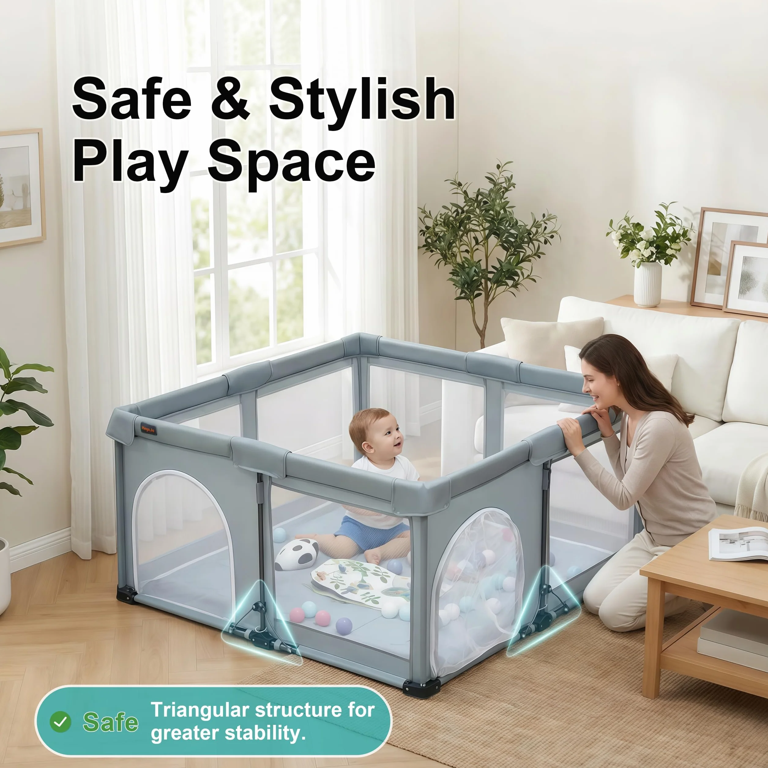 Box per Bambini Heyo.Ja, Pieghevole e Portatile con Rete, Parco Giochi Pop-Up (127x127x67 cm) - Montaggio Rapido, Sicuro per Interni ed Esterni