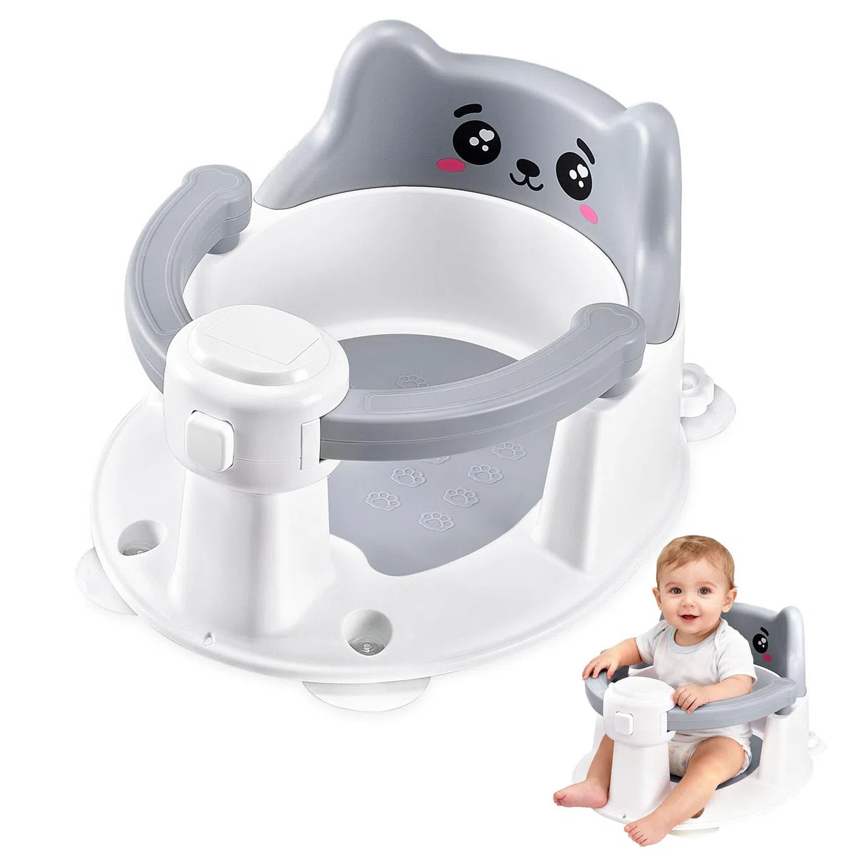 Seggiolini Per Bagnetto, Seggiolino Doccia Neonato, Seggiolino per Vasca da Bagno per Bambini a Partire da 6 Mesi, con 4 Potenti Ventose, per Doccia o Vasca