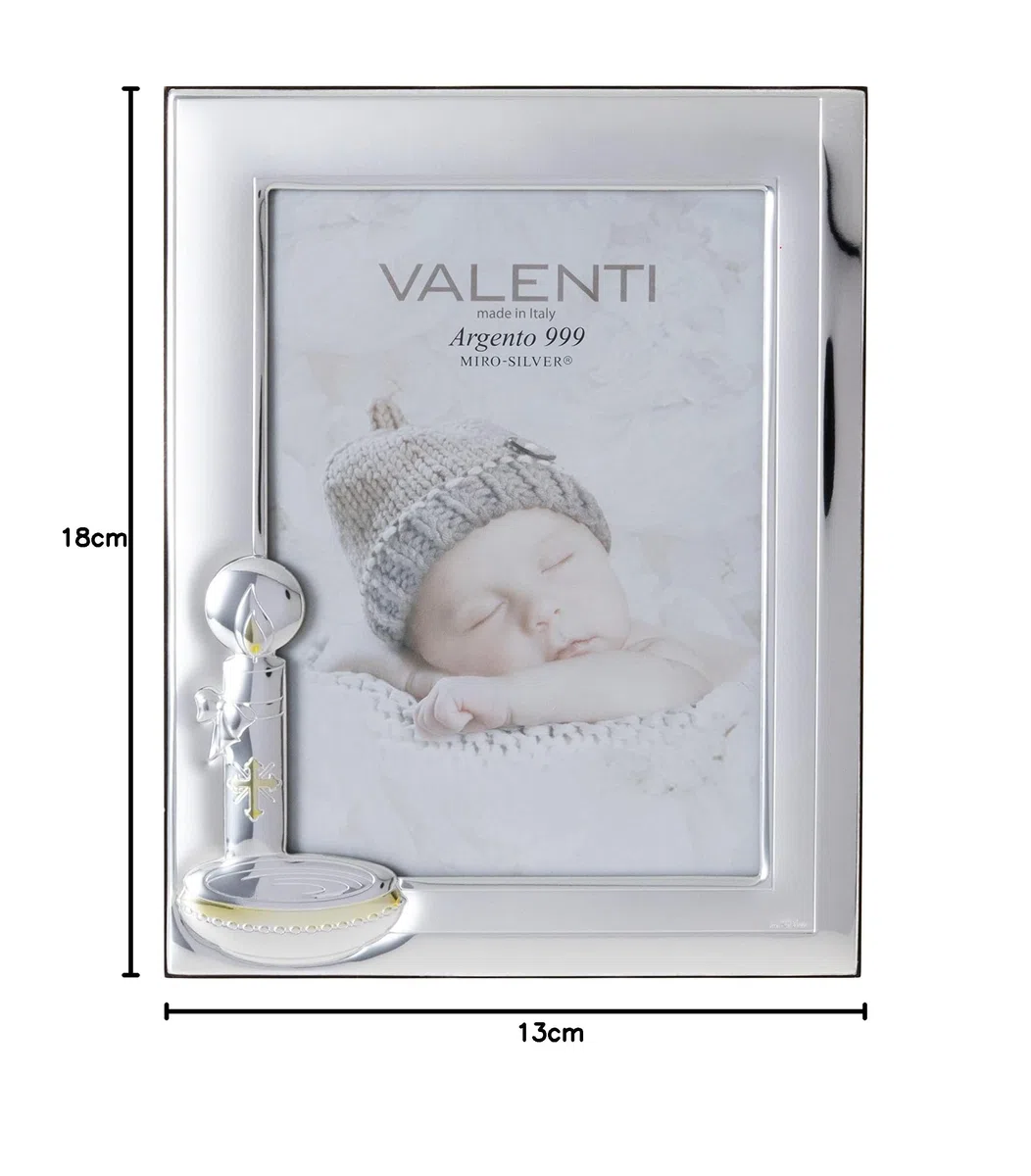 Valenti&Co - Cornice Portafoto in Argento cm 13x18. Perfetta Come Idea Regalo per ricorrenza Come Battesimo di Un Bambino