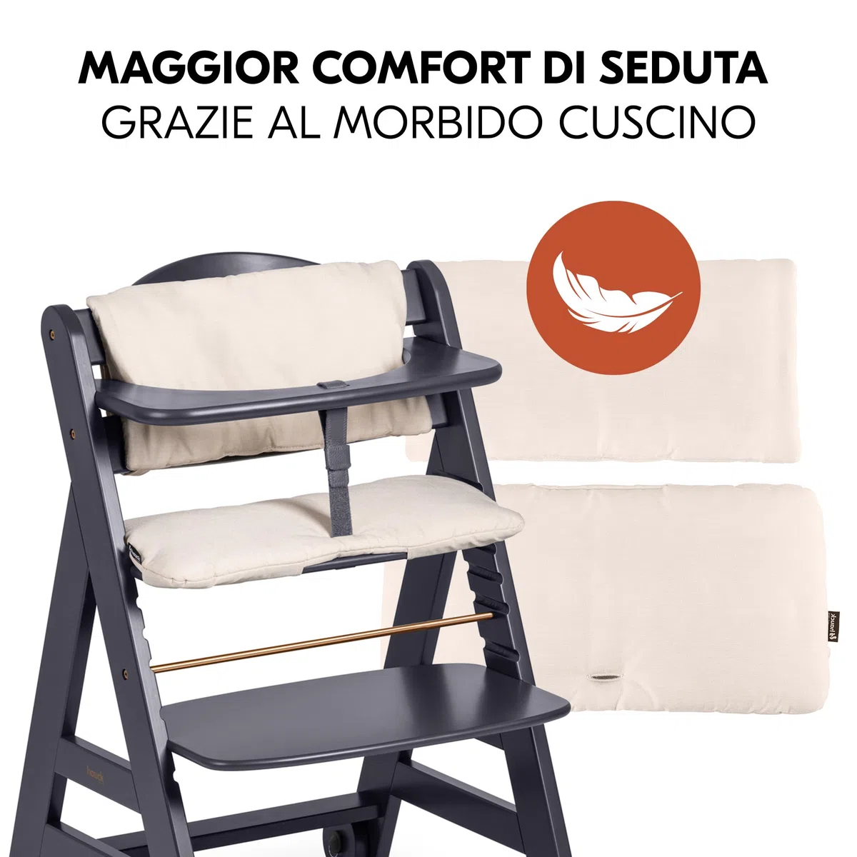 hauck Seggiolone Beta+ Newborn Set Eco Bouncer - Sediolone Pappa Bimbi in Legno Da 0 Mesi con Sdraietta Neonati Dondolo, Cuscino e Vassoio - (Grigio scuro)