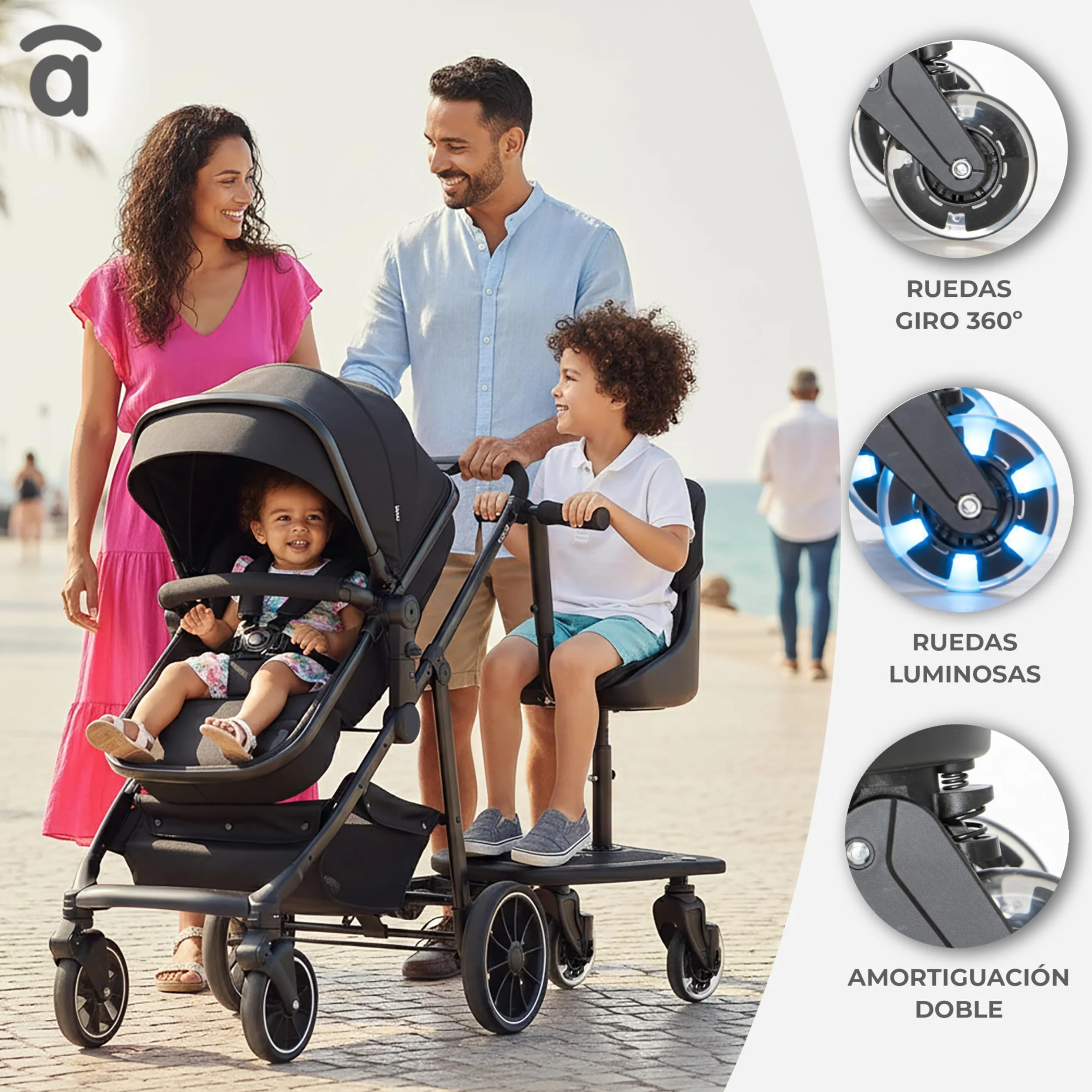 Asalvo Buggy Board - Monopattino con sedile per passeggino, passeggino, passeggino, passeggino, passeggino, universale, Buggy Board per il secondo bambino, accessorio per bambini da 1 a 7 anni (25 kg)