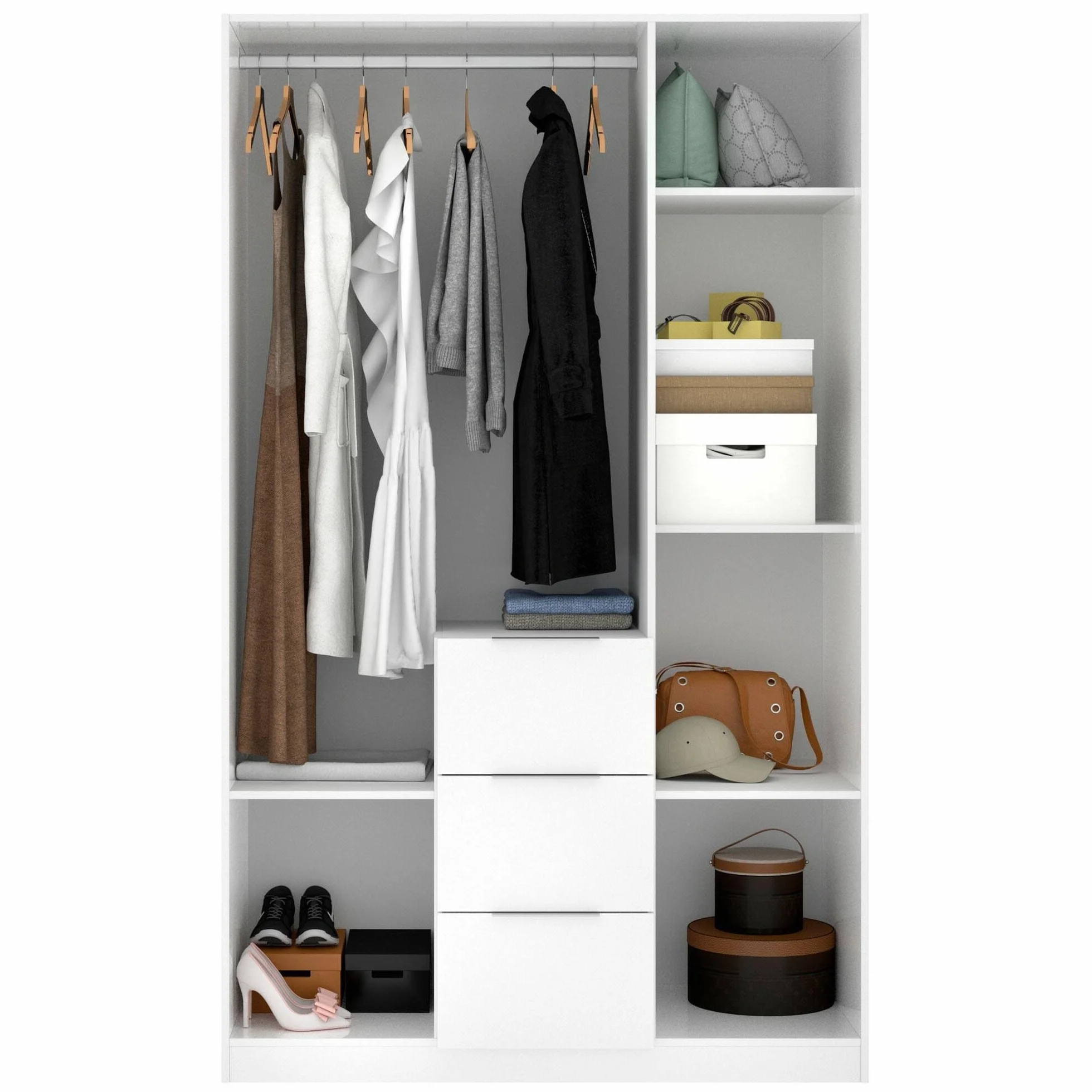 Dmora Guardaroba Falterona Armadio 3 ante battenti 3 cassetti 135x52h204 cm Bianco