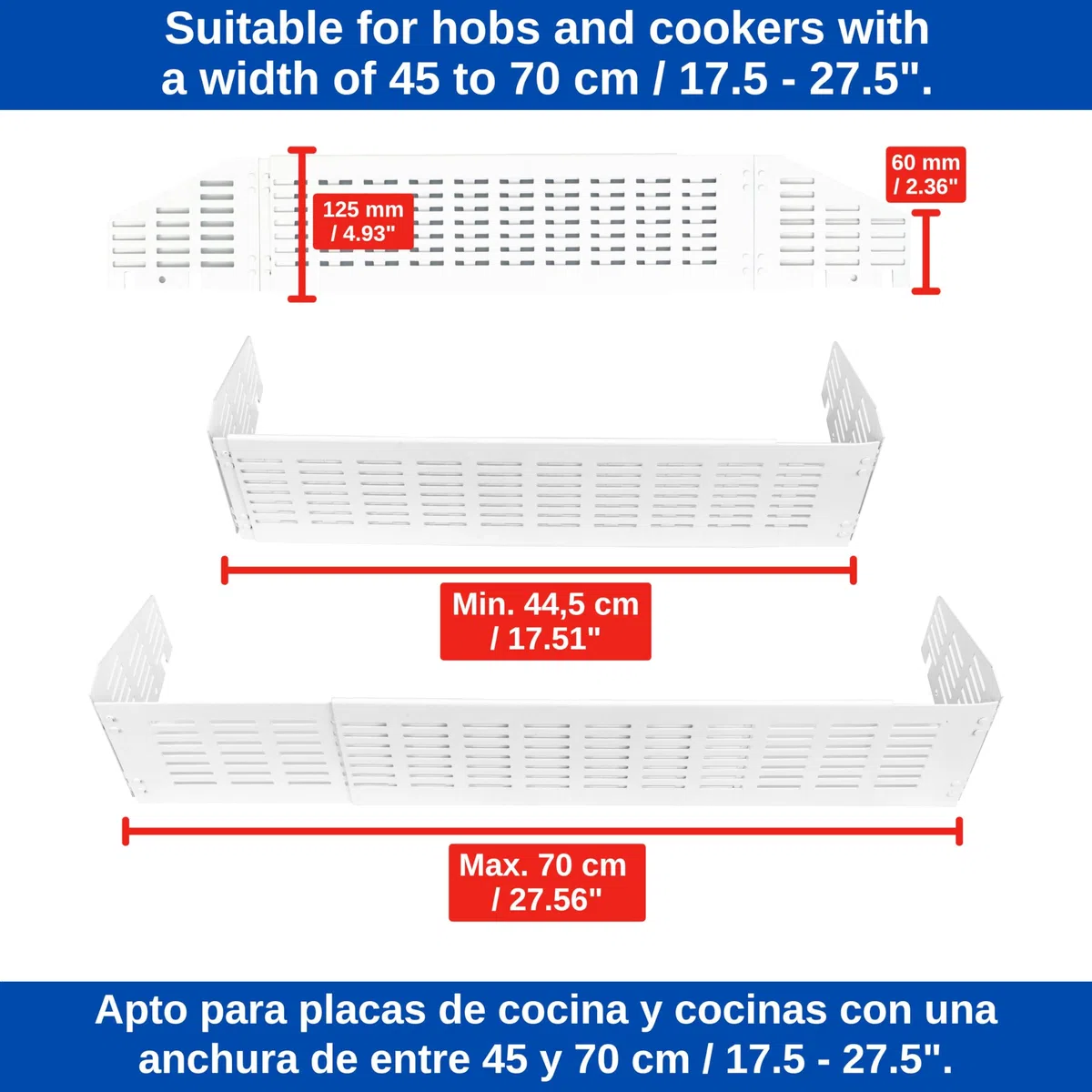 Protezione per bambini per fornelli, estensibile da 45 a 70 cm, in bianco, set con protezione per bambini per la porta del forno, griglia di protezione per fornelli con alette laterali incernierate