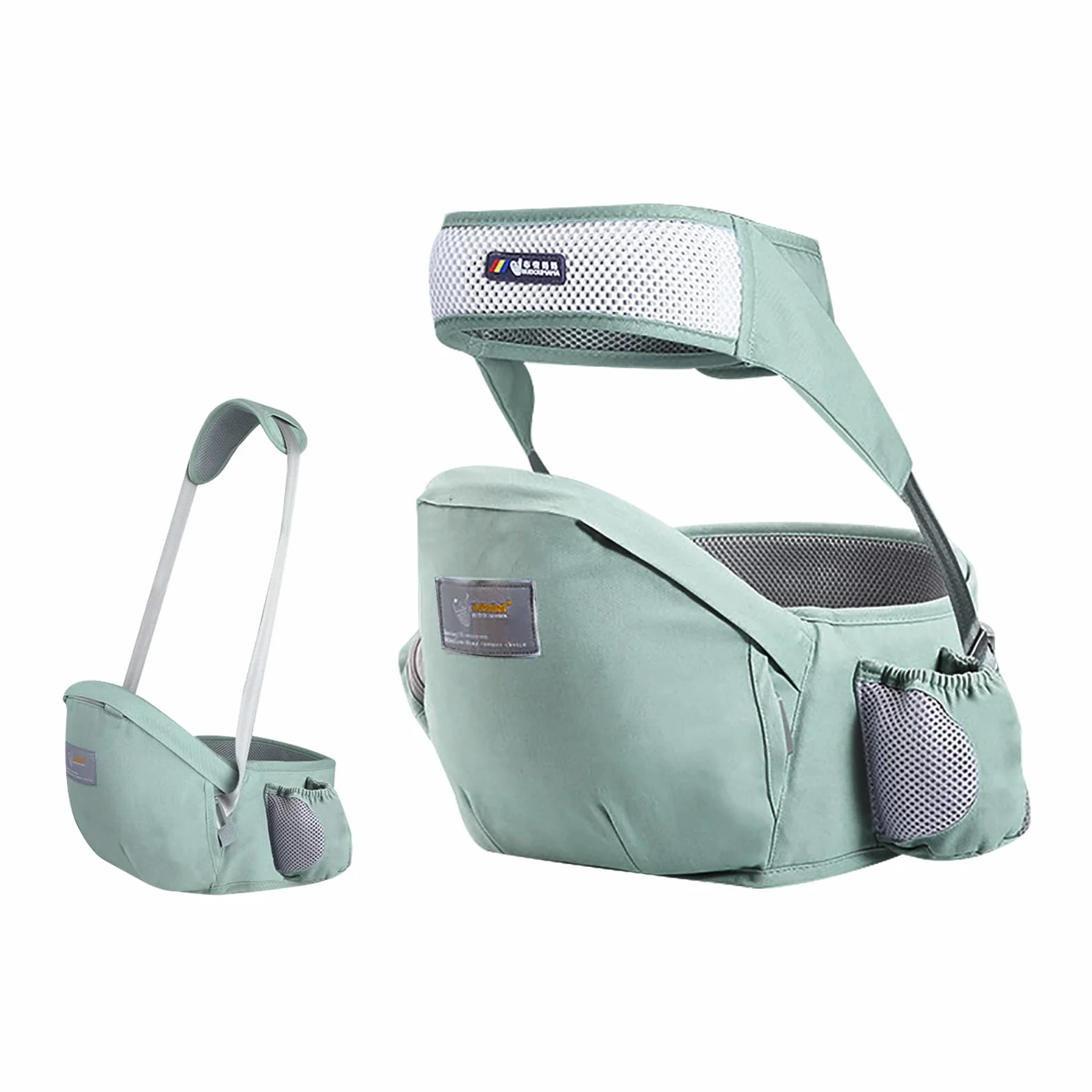 SONARIN Hipseat Marsupio,Ergonomico Neonati Marsupio Supporto del Sedile Portantina Bebè Seggiolino Puro Cotone con Cintura di Sicurezza & Tracolla Singola Multi Posizioni per Bambino(Verde)
