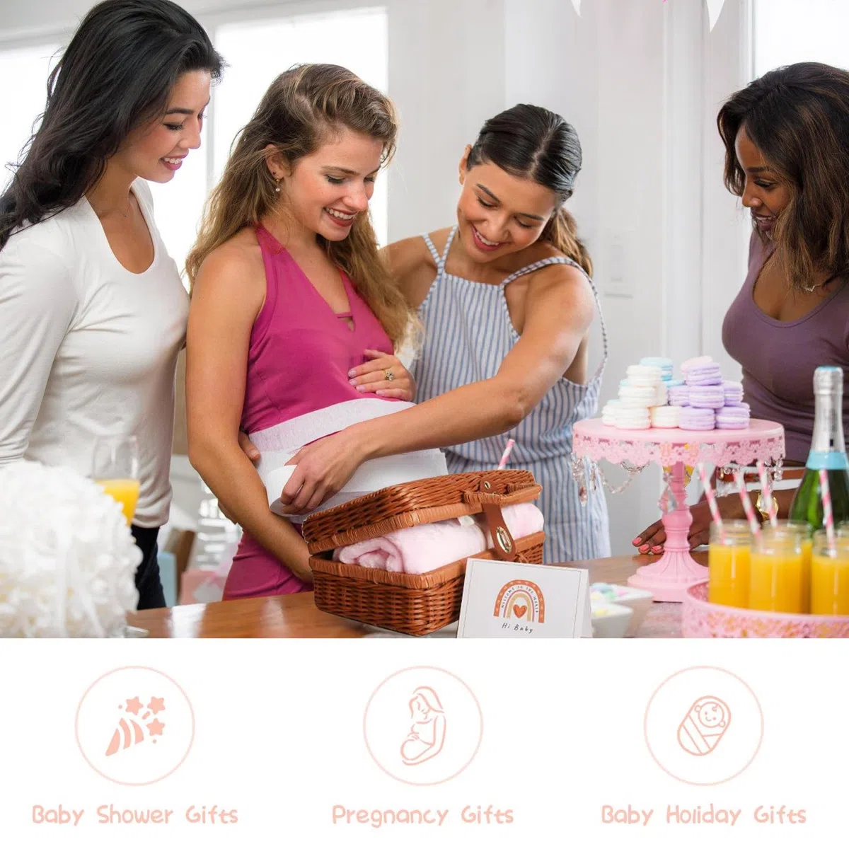 Cesto regalo per neonati: 9 in 1, set regalo per nascita, baby shower con fazzoletto triangolare, cestini, biglietti di nascita, biglietti di auguri, calzini, peluche, vestiti, copertine, sonagli in