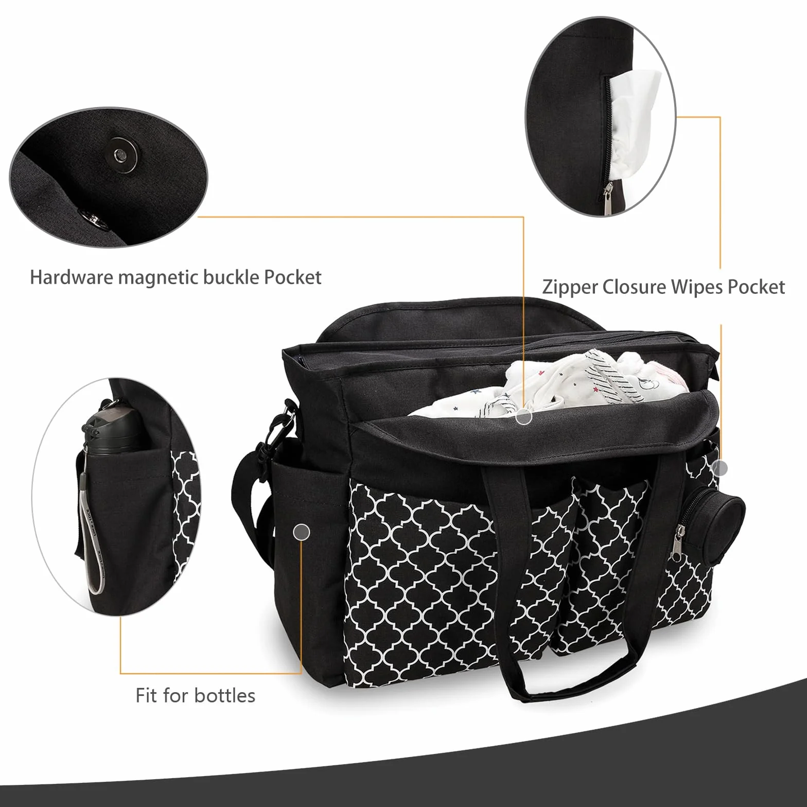 Borsa Fasciatoio 13 tasche Grande Spazio Tracolla Regolabile Viaggi Shopping Multifunzionale Nero