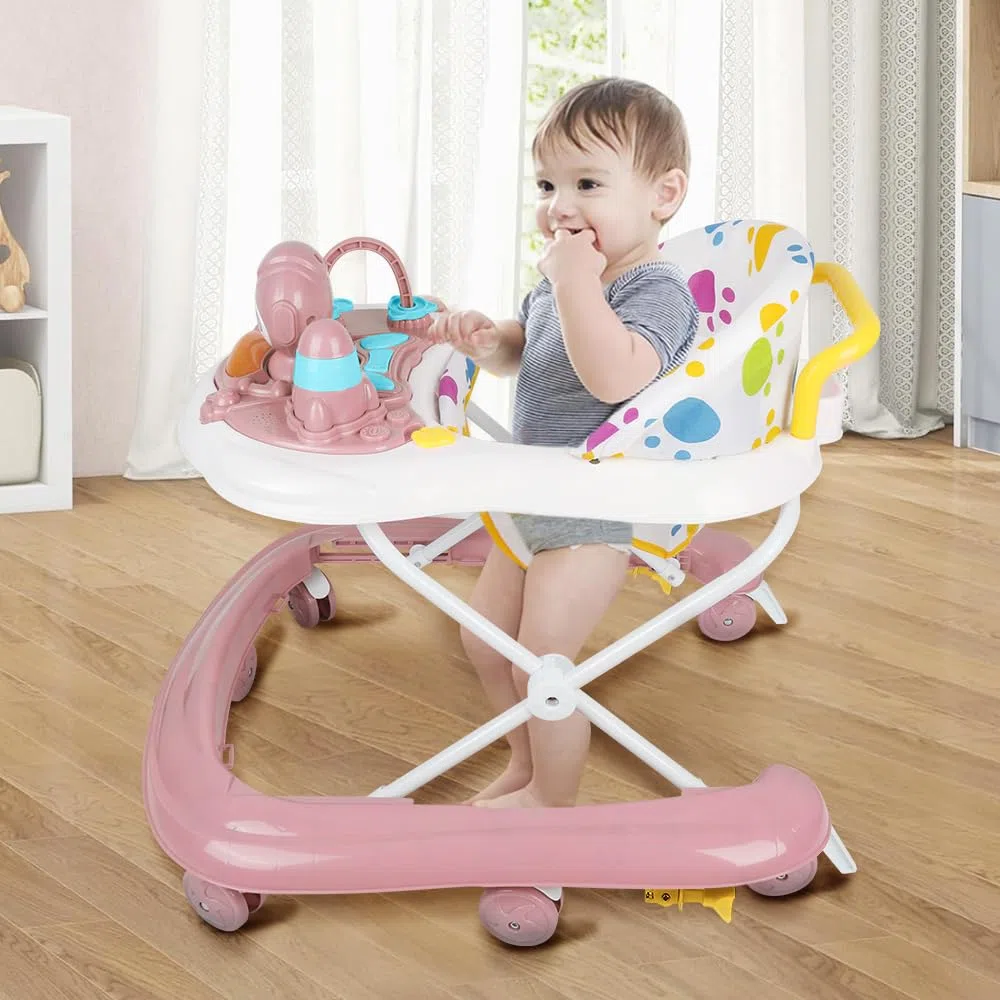 Andador per Bambini e Bambine Scalabile 3 in 1, Andador Pieghevole per Camminare con 3 Altezze Regolabili, Sedile e Vassoio Rimovibili, Centro Attività per 6+ Mesi, Portata 12 KG - 62 x 68 x 36-81 cm