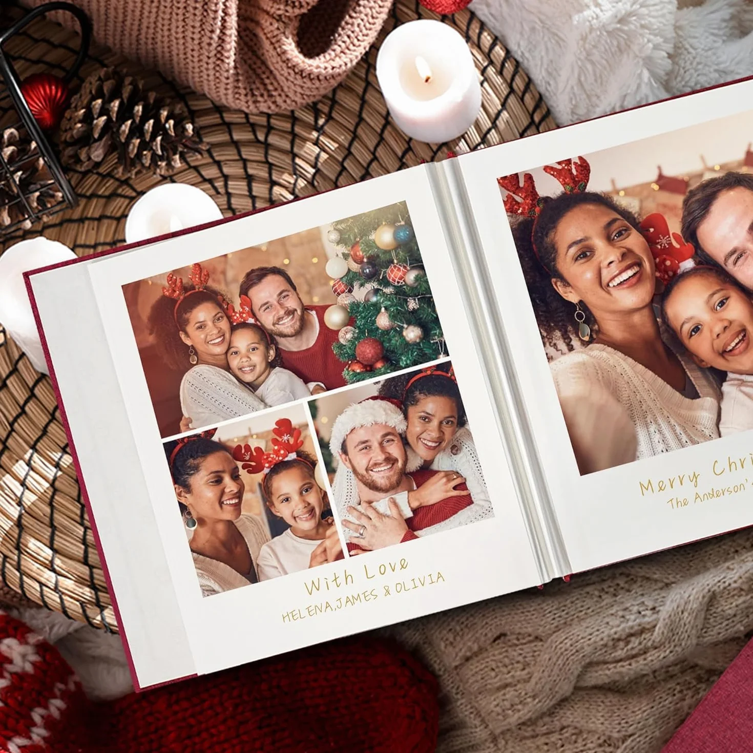 Album Foto Autoadesivo Fai da Te 28x27 cm con 60 Pagine Bianche e Copertina in Lino, Album Fotografico per Foto 10x15, Regalo Nozze Natale Compleanno Bambini, Cachi