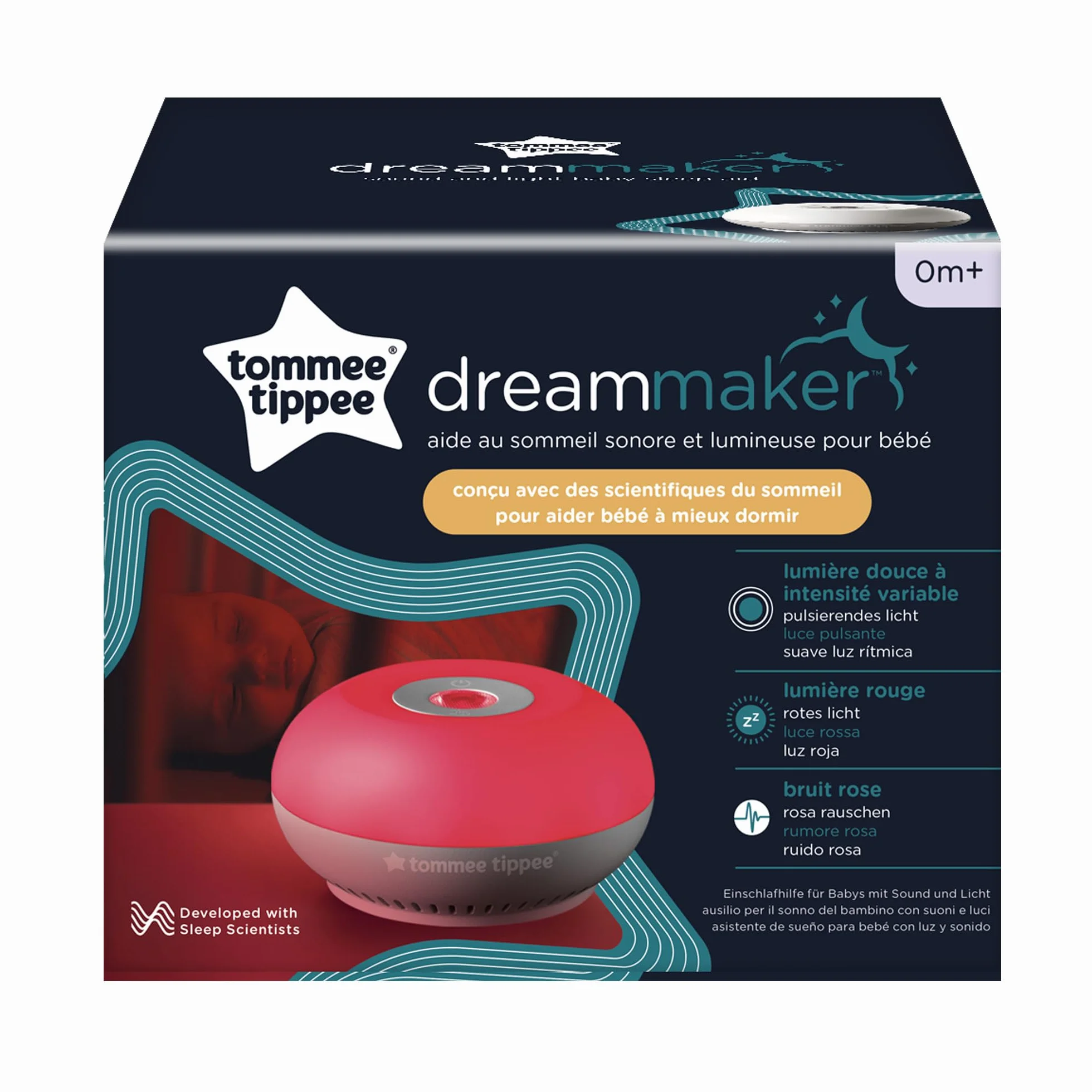 Tommee Tippee ausilio per il sonno Dreammaker, testato scientificamente per far dormire meglio i bambini, rumore rosa, luce rossa notturna, sensore CrySensor intelligente